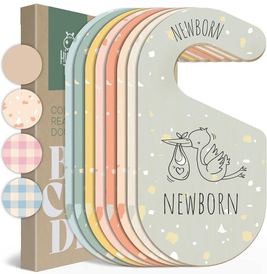 Colorful Baby Size Closet Dividers - Wooden Baby Clothes Organizer for Nursery Decor, Storage & Organization - 8 Pcs of Baby Closet Dividers Ideal as Neutral Nursery Storage Organizers