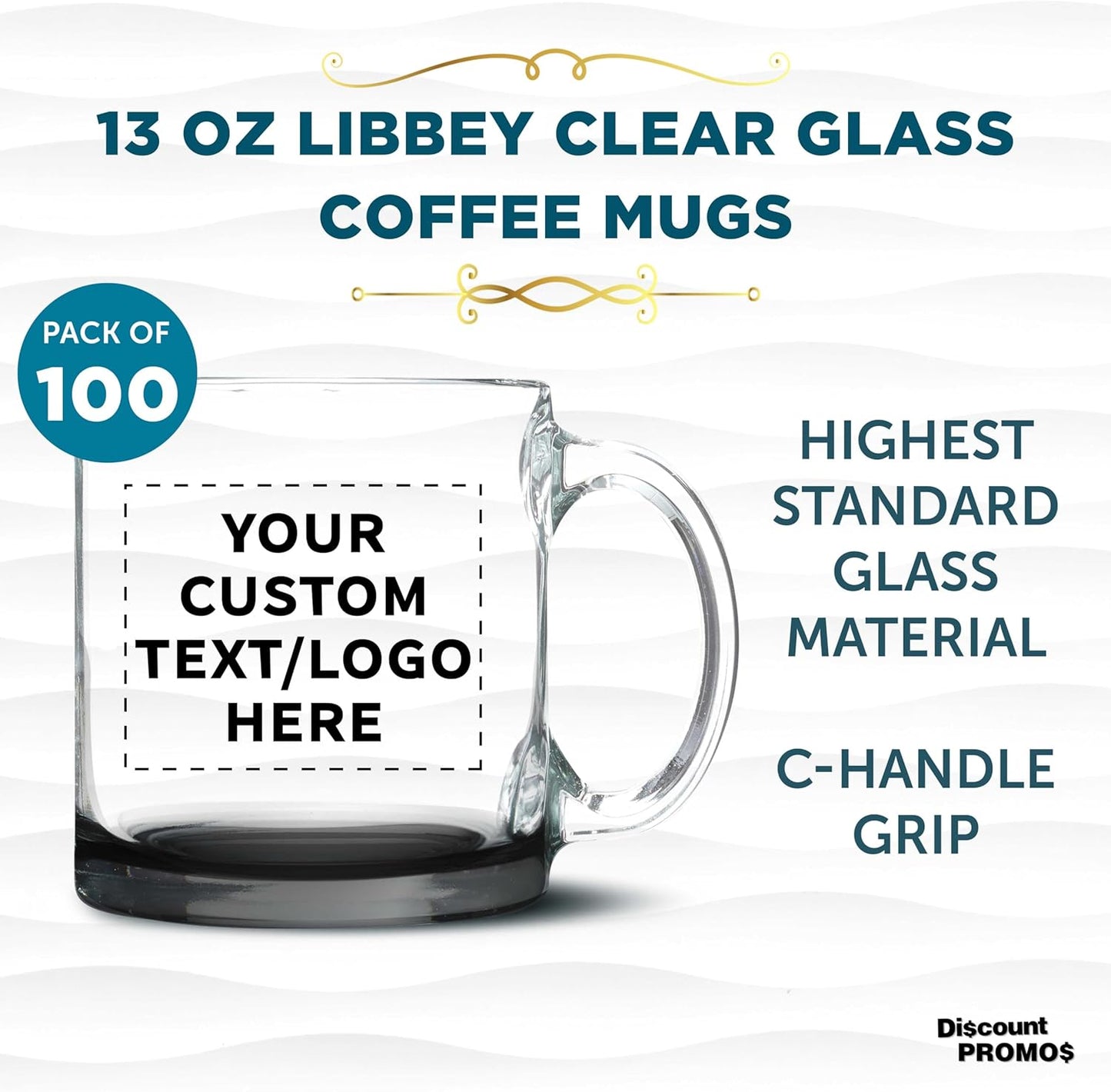 Custom Libbey Clear Glass Coffee Mugs 13 oz. Set of 100, Personalized Bulk Pack - Perfect for Coffee, Tea, Espresso, Hot Cocoa, Other Beverages - Black Bottom