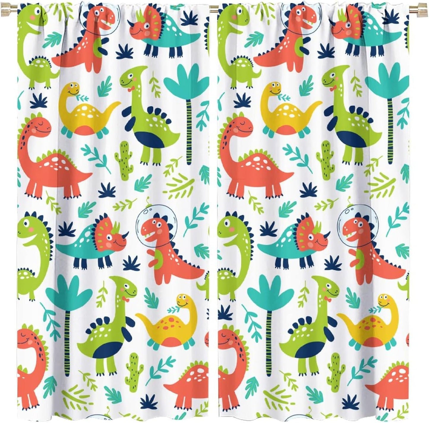 Rustic Dinosaurs Curtains Colorful Dino Kids Boys Cartoon Cute Cool Funny Decor Printed Blackout Rod Pocket Window Drapes for Living Room Bedroom W21xL45in 2 Panels