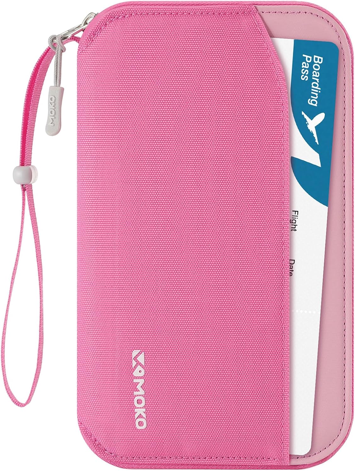 MoKo Passport Holder Family for Men and Women, RFID Travel Passport Wallet with Multiple Compartments, Travel Document Organzier for Cards, ID, Tickets, Keys, Pink