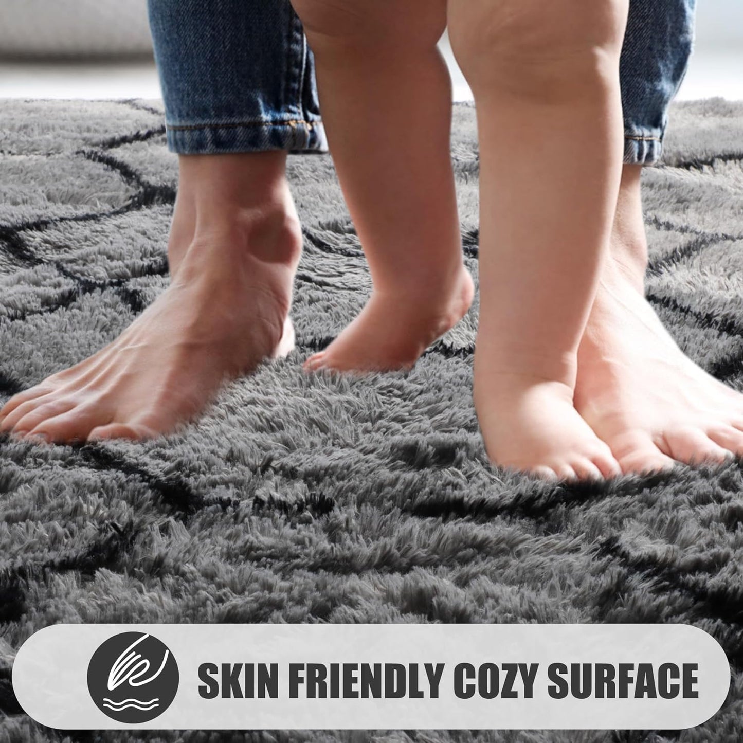 ONASAR 7x9 Area Rugs for Living Room Bedroom, Washable Large Fluffy Grey and Black Throw Rug, Geometric Soft Plush Shaggy Floor Carpet for Nursery Kids Girls Boys Teen Dorm Home Decor Aesthetic