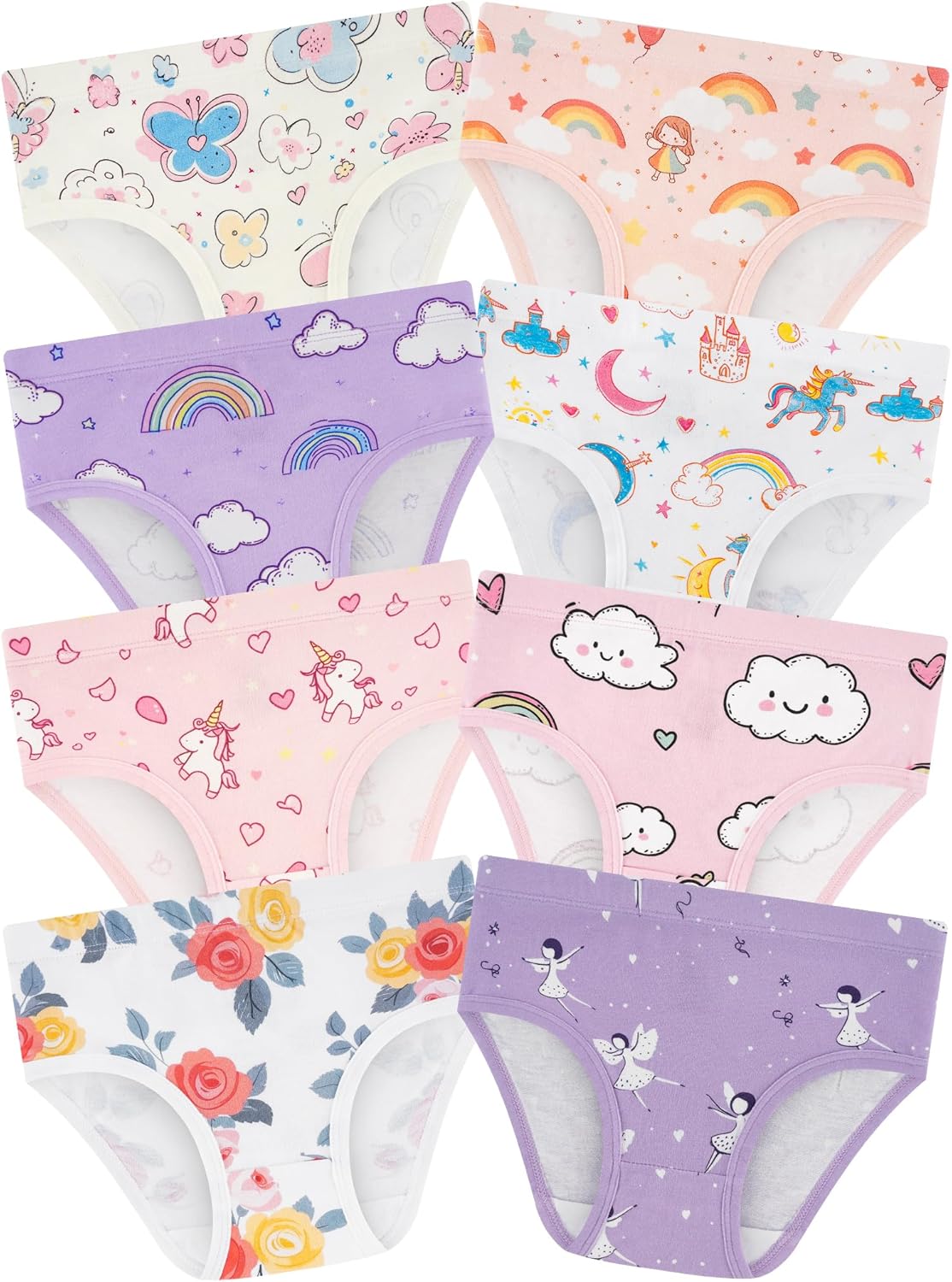 Girls' Underwear,Soft Cotton Tagless Panties for Toddlers' & Little Kids Comfort,Breathable Briefs,8-Pack