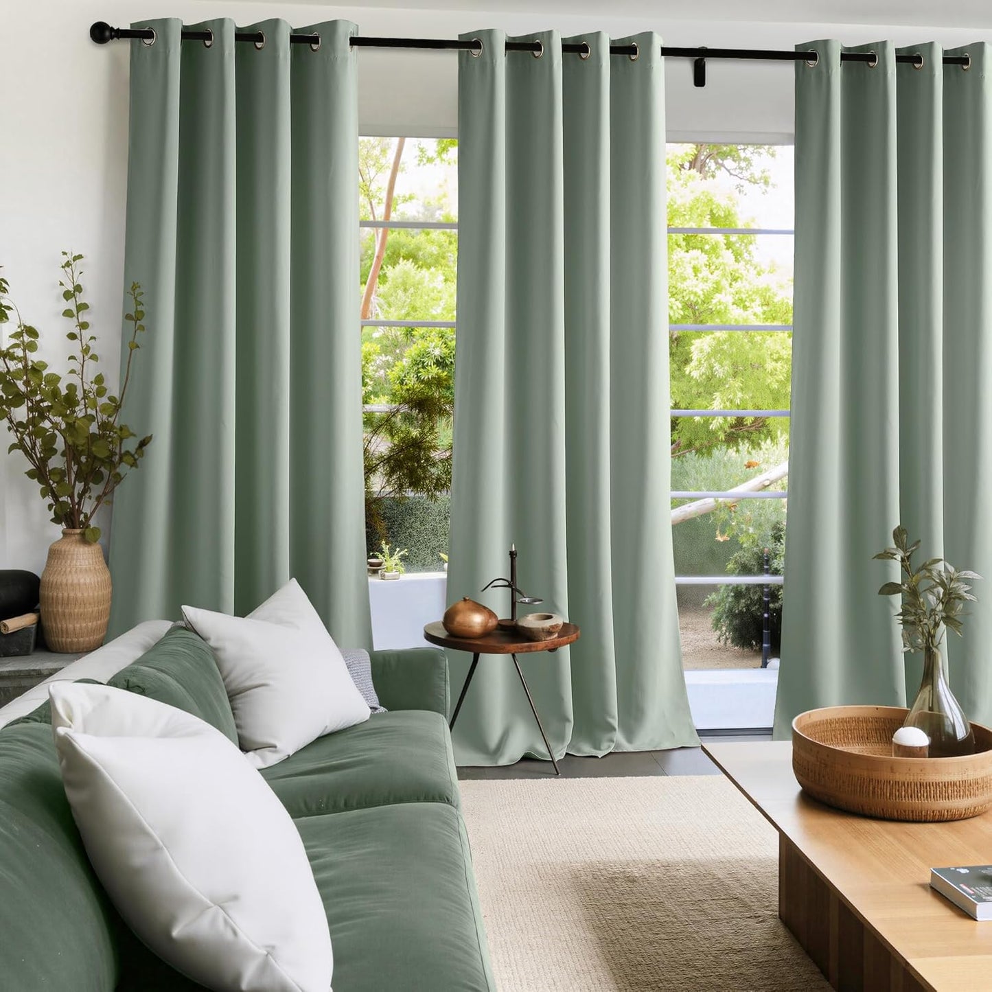 NICETOWN Sage Green Room Darkening Curtains 63 Inches Long 2 Panels for Living Room, Bedroom, Nursery Summer Thermal Insulated Blackout Drapes Grommet Noise Reducing Window Treatment, W40