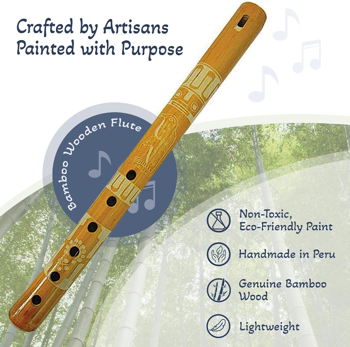 Mia Jewel Shop - Handmade Colored Bamboo Wooden Flute | Tribal Nature Pattern | Native Recorder for Beginners, Meditation & Music Lovers (Yellow)