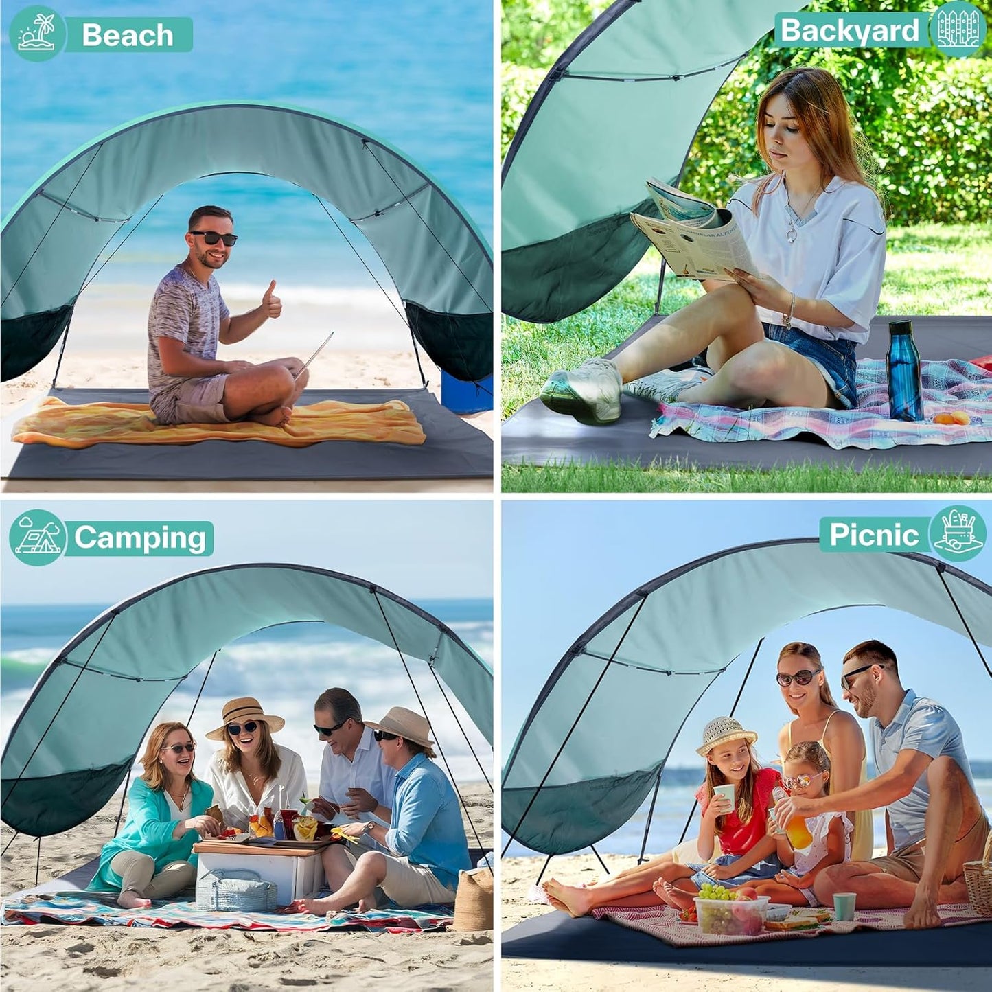 Sportneer Beach Tent Sun Shelter: UPF 50+ UV Protection Beach Canopy Tent Sun Shade for 2-3 Person, Easy Set Up Canopy with 8 Wind Ropes and 12 Ground Stakes for Beach, Size 96.5''x55.7''