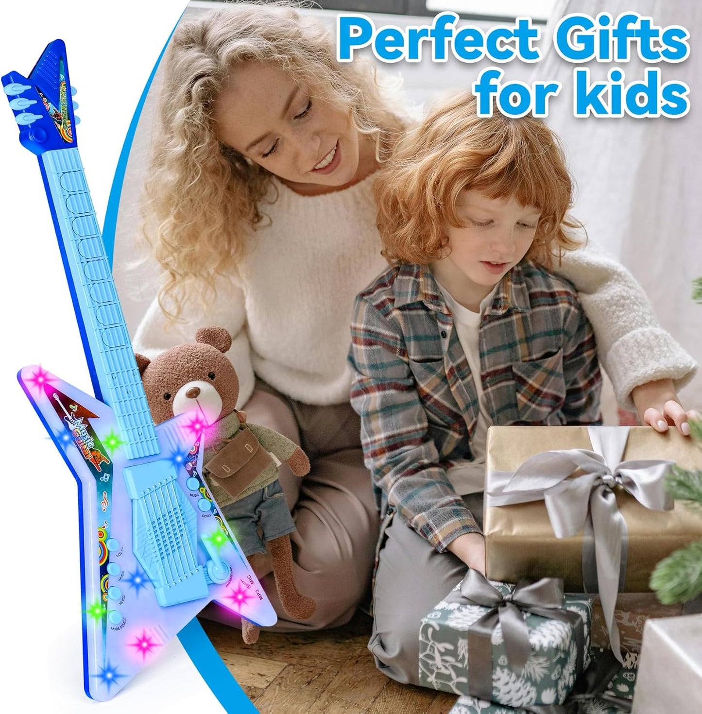 Guitar and Microphone Play Set with Glasses,Music Toys with Music&Light,Kids Karaoke Machine,Music Instruments for Toddlers,Boys,Perschool Educational Toys Gift for Children