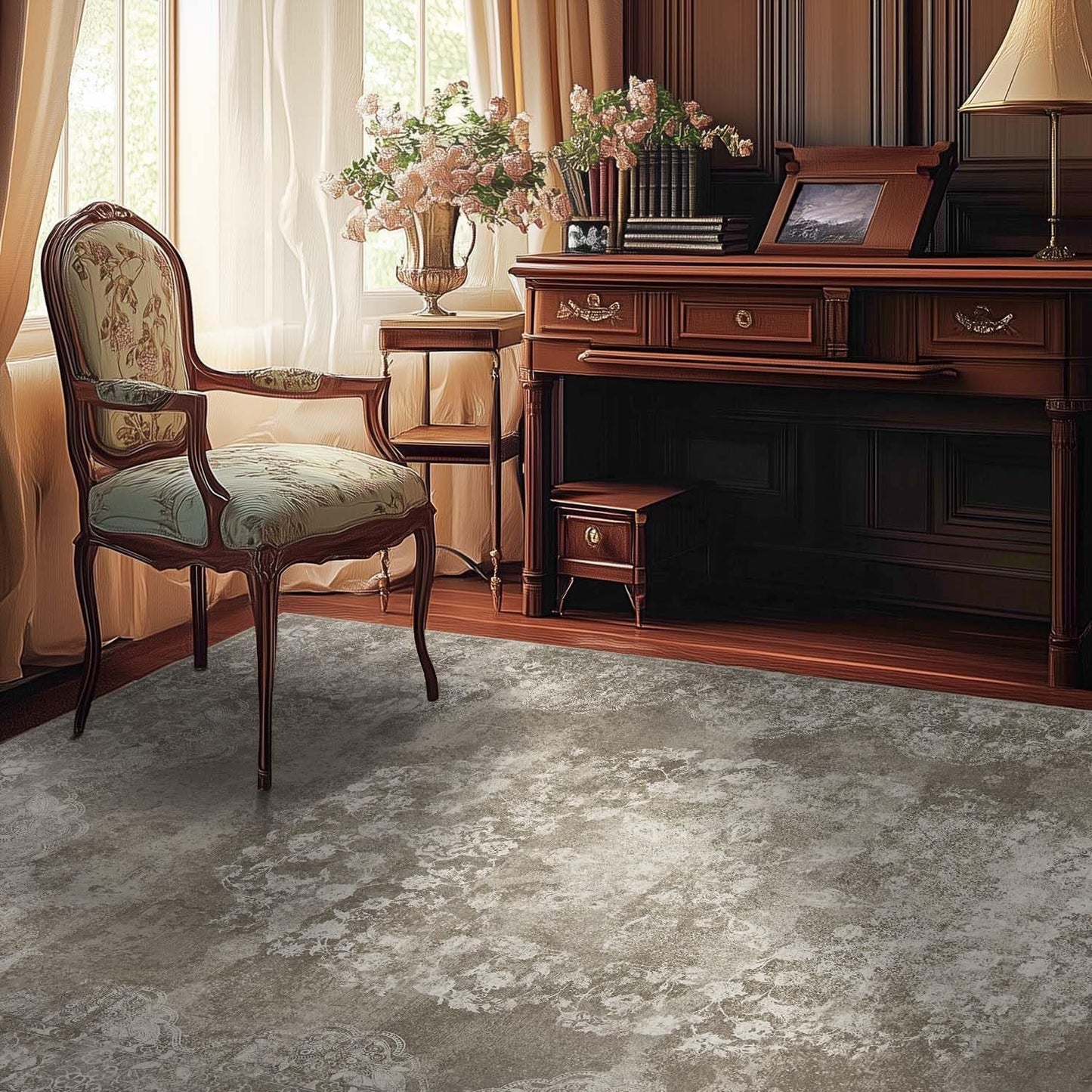 jinchan Washable Area Rug 6x9 for Living Room - Soft Faux Wool Ultra-Thin Stain Resistant Non-Slip Distressed Vintage Floral Large Carpet for Bedroom,Dining Room,Home Office,Nursery(Brown, 6'x9')