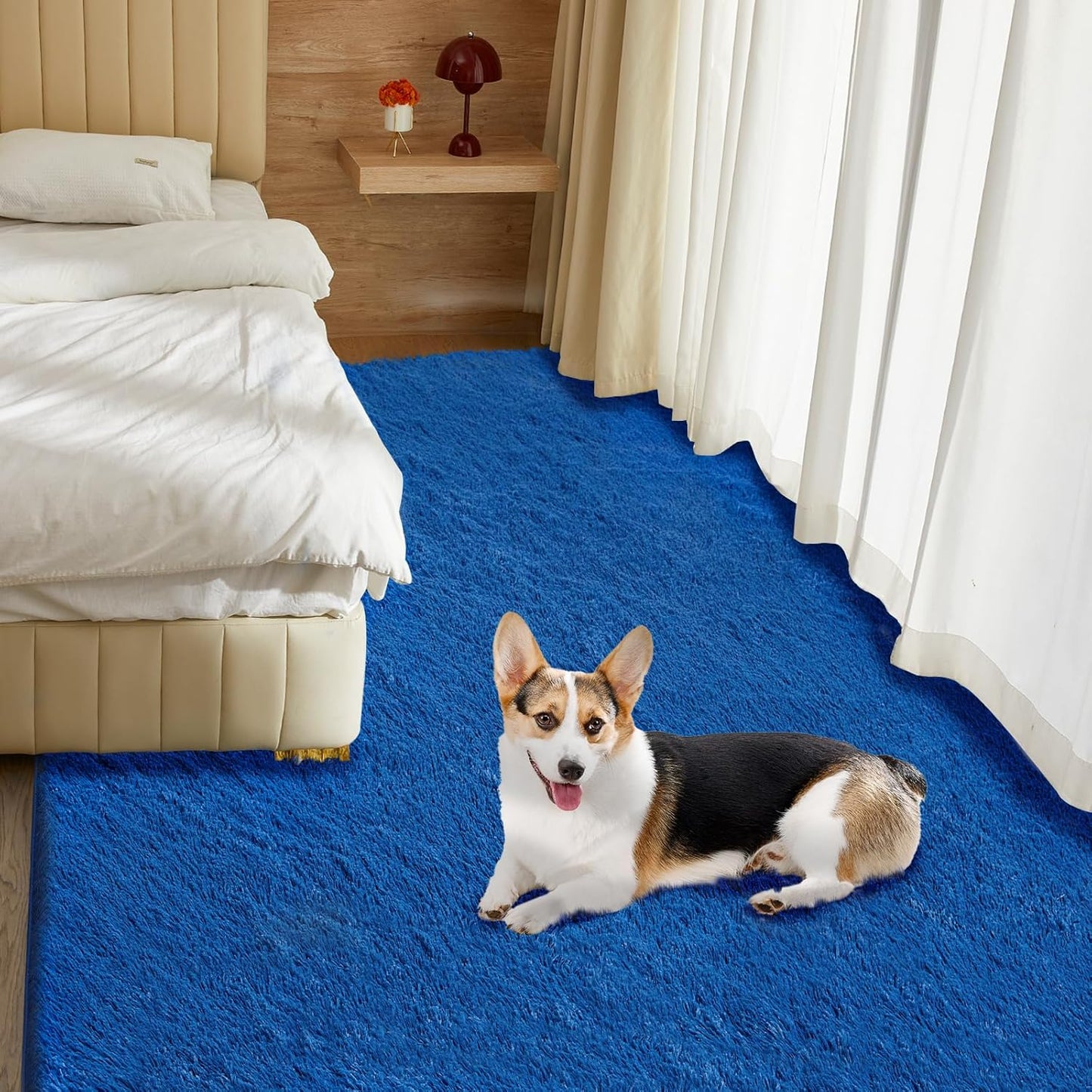 Ultra Soft Rug for Living Room, 3X5 Fluffy Shag Area Rug for Bedroom, Modern Shaggy Carpets Fuzzy Rug for Teens Dorm Nursery Home Decor Aesthetic, Upgrade Anti-Skid Durable, Blue