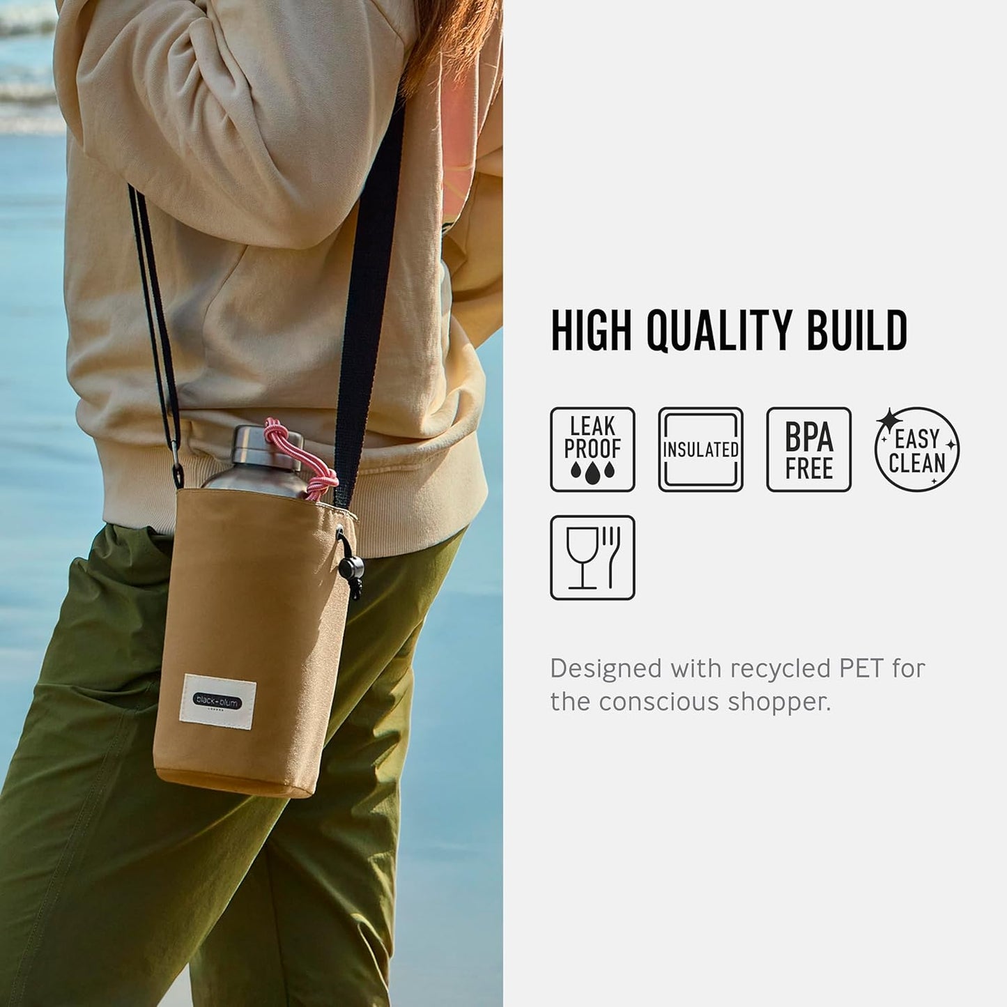 BLACK + BLUM Insulated Bottle Bag - For Adults and Kids - Made with Recycled PET and BPA Free - Bottle Bag for On The Go, Clay