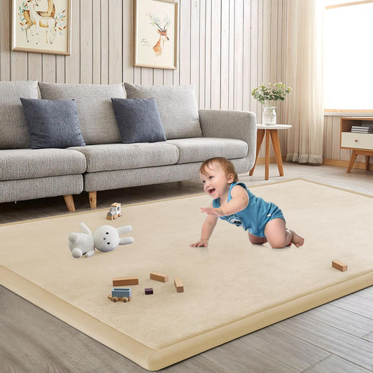 Baby Play Mat for Floor Tummy Time Mat Nursery Rug Muscle Area Playroom Rug Tatami 79"x118" Memory Foam 1.3" Thick Crawling For Babies,Toddlers, Infants, Kids,Floor(Beige)
