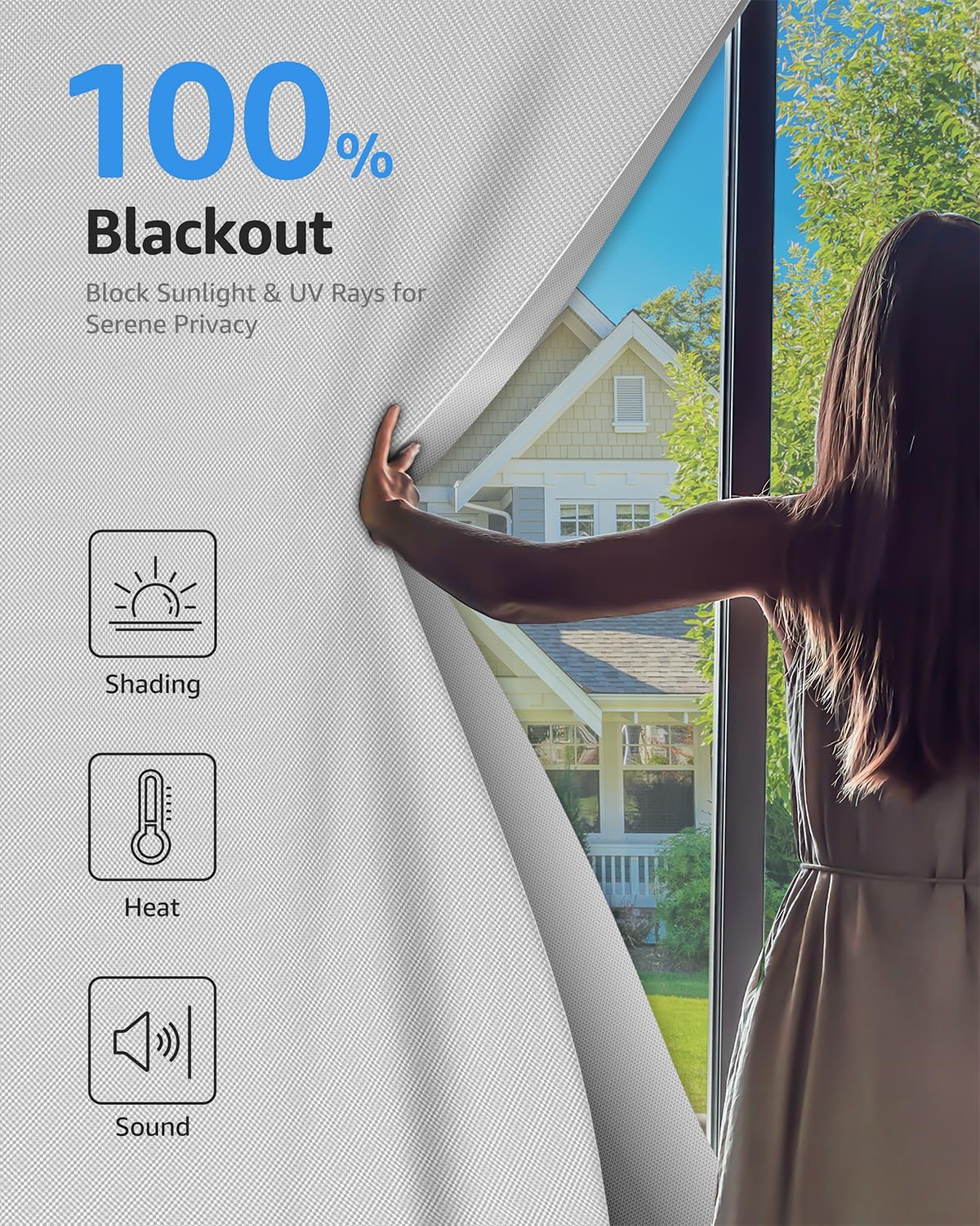 Sumobaby Blackout Curtains for Bedroom 42"x36" Portable No Drill Black Out Window Cover with Upgraded Hook&Loop Tapes,100% Blackout Shades,Thermal Insulated Blinds for Bedroom,Nursery(1 Panel,White)