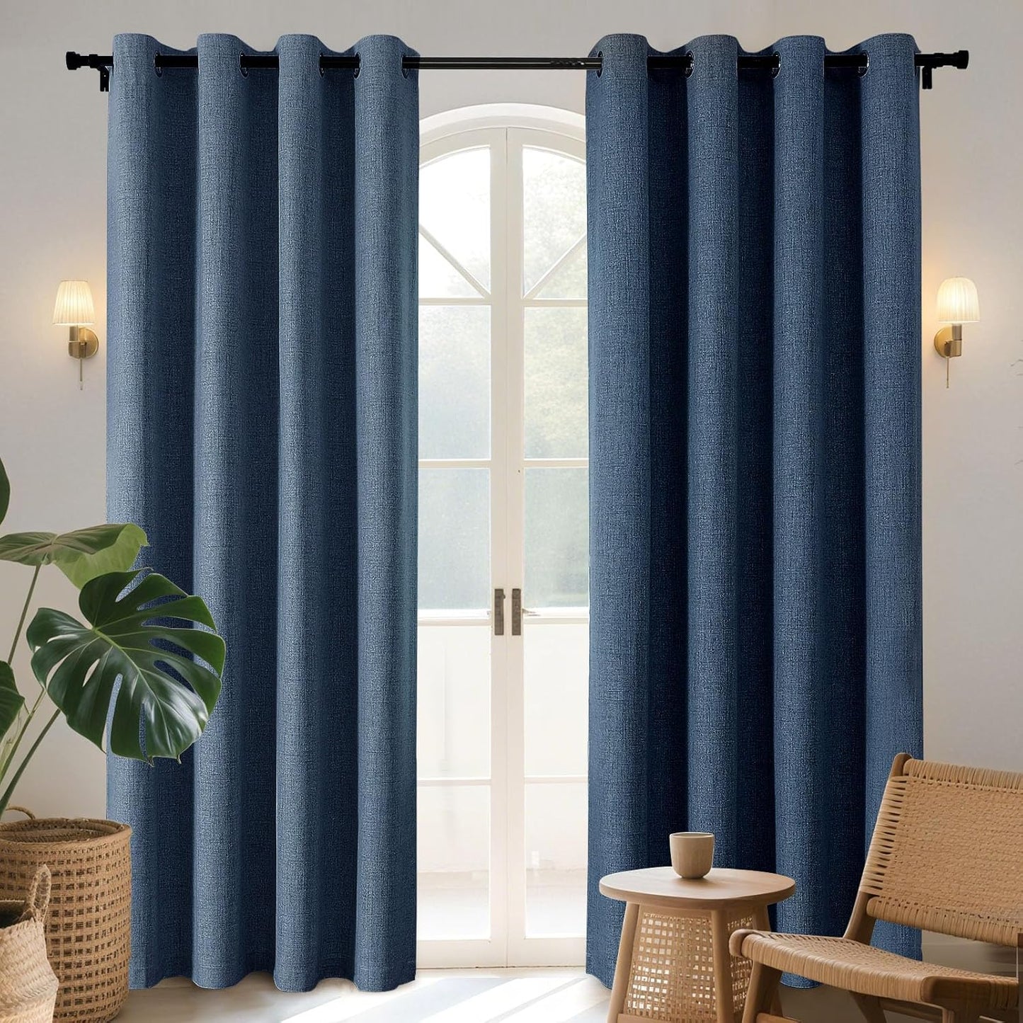 Joydeco Blackout Curtains 90 Inches Long 2 Panels Burg, Room Darkening Curtains for Bedroom, 100% Black Out Textured Thermal Drapes Privacy Protection 2 Panels Set(W52 x L90 Inch, Navy Blue)