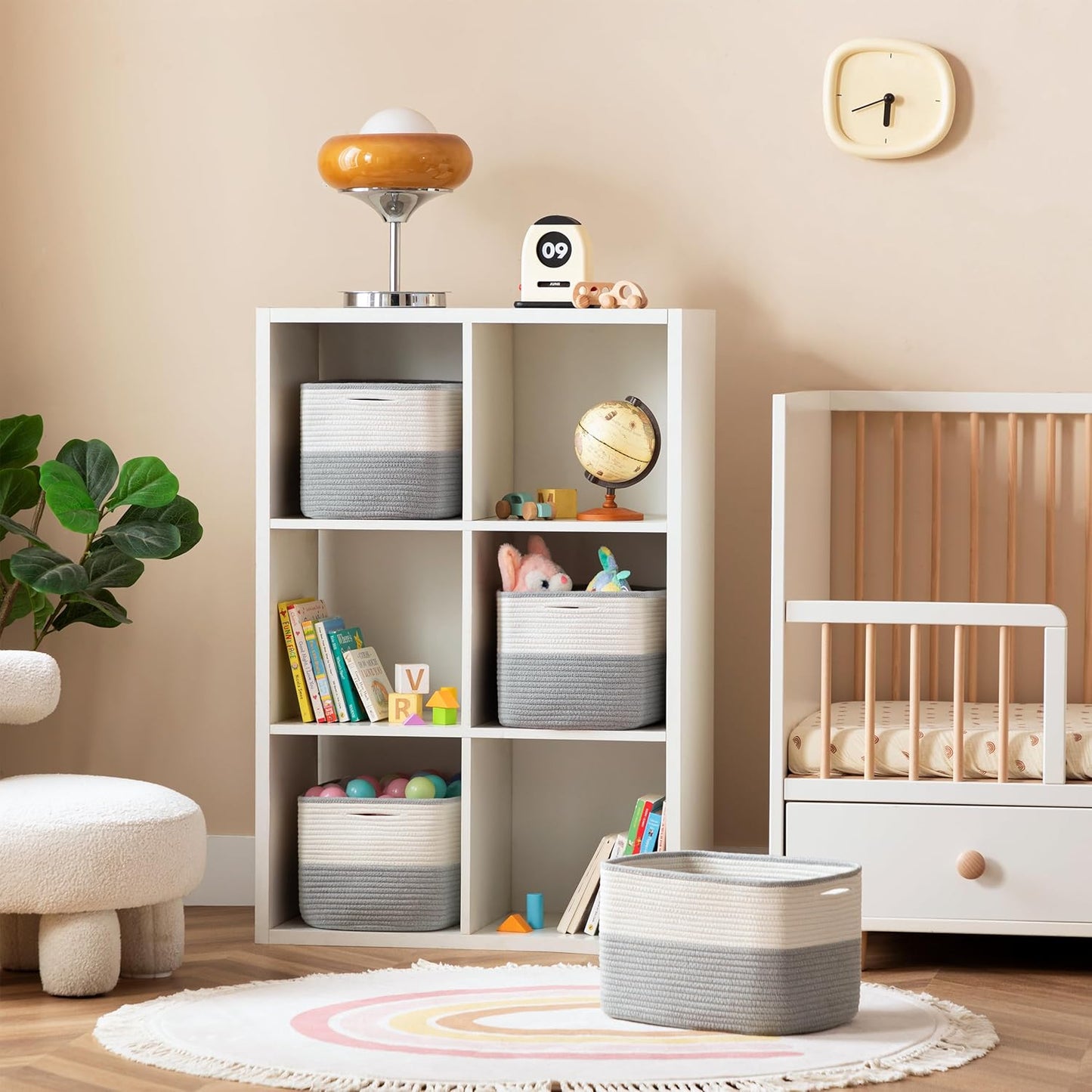 UBBCARE 4 Pack Baskets for rganizing, Woven Storage Baskets for Toys and Towel, Rectangle Cotton Rope Basket with Handles, 15''L x10''W x9''H, Grey