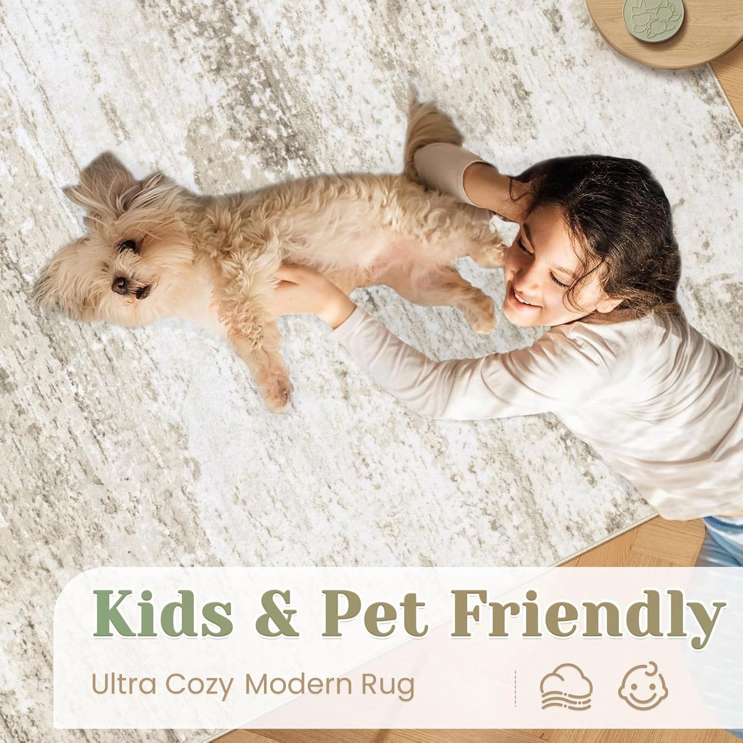 Washable Rug 9x12 Area Rugs for Living Room: Large Neutral Soft Rug Abstract Non Slip Low Pile Modern Carpet for Bedroom Kitchen Nursery Office Dining Room Indoor (Beige, 9'x12')