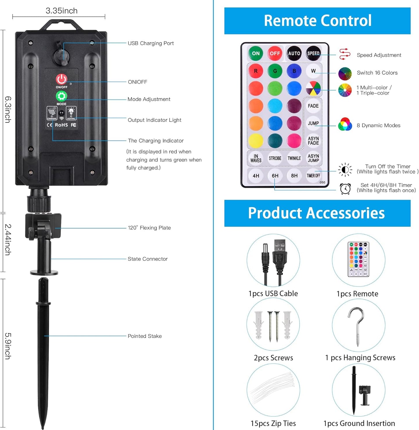 33FT Solar Rope Lights Outdoor Waterproof, 18 Colors Changing Fairy String Light USB & Solar Powered with Remote, 100 LEDs Multicolor Trampoline Light Rope Lighting for Outside Christmas Party