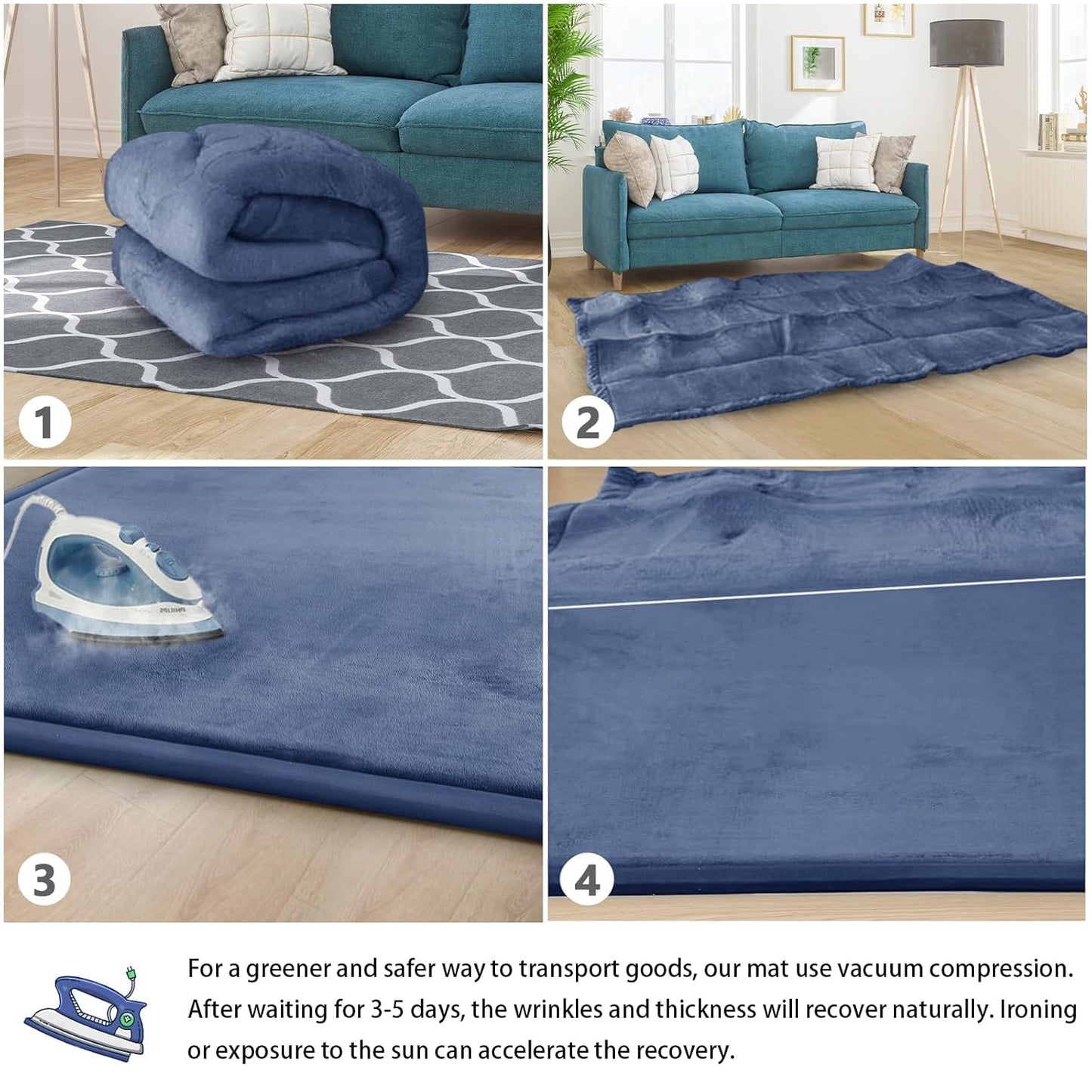 Baby Play Mat 1.2" Thick Memory Foam Nursery Rug Area Rug, 13’1” X 6’7” Yoga Mat Playmat Crawling Mat for Baby,Toddlers,Infants,Kids,Floor Mat Tatami Mat for Living Room with Non-Slip(Blue)