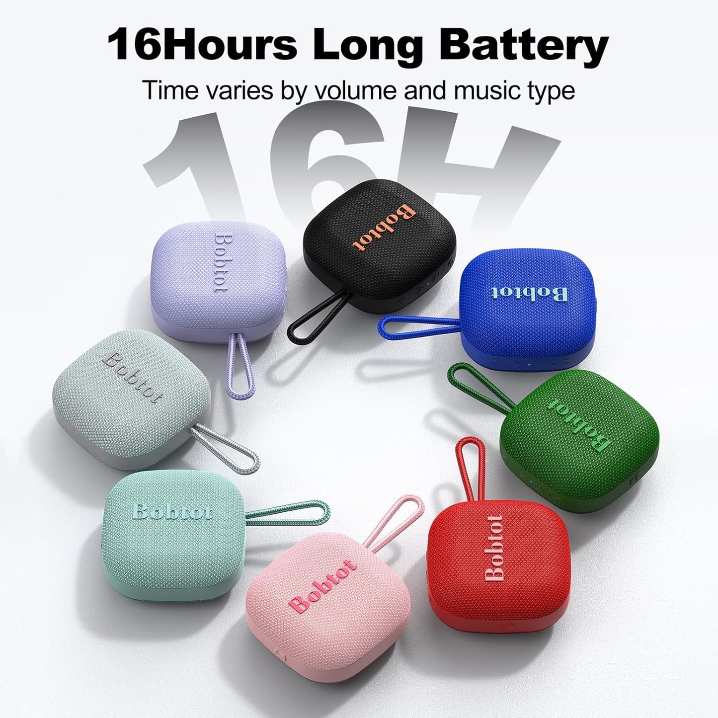 Bobtot Portable Wireless Bluetooth Speakers - IPX7 Waterproof Small Shower Speaker with 16 Hours Playtime, Loud Stereo Sound, Built-in Mic, TWS, Mini Size with Carry Lanyard for Outdoor, Blue