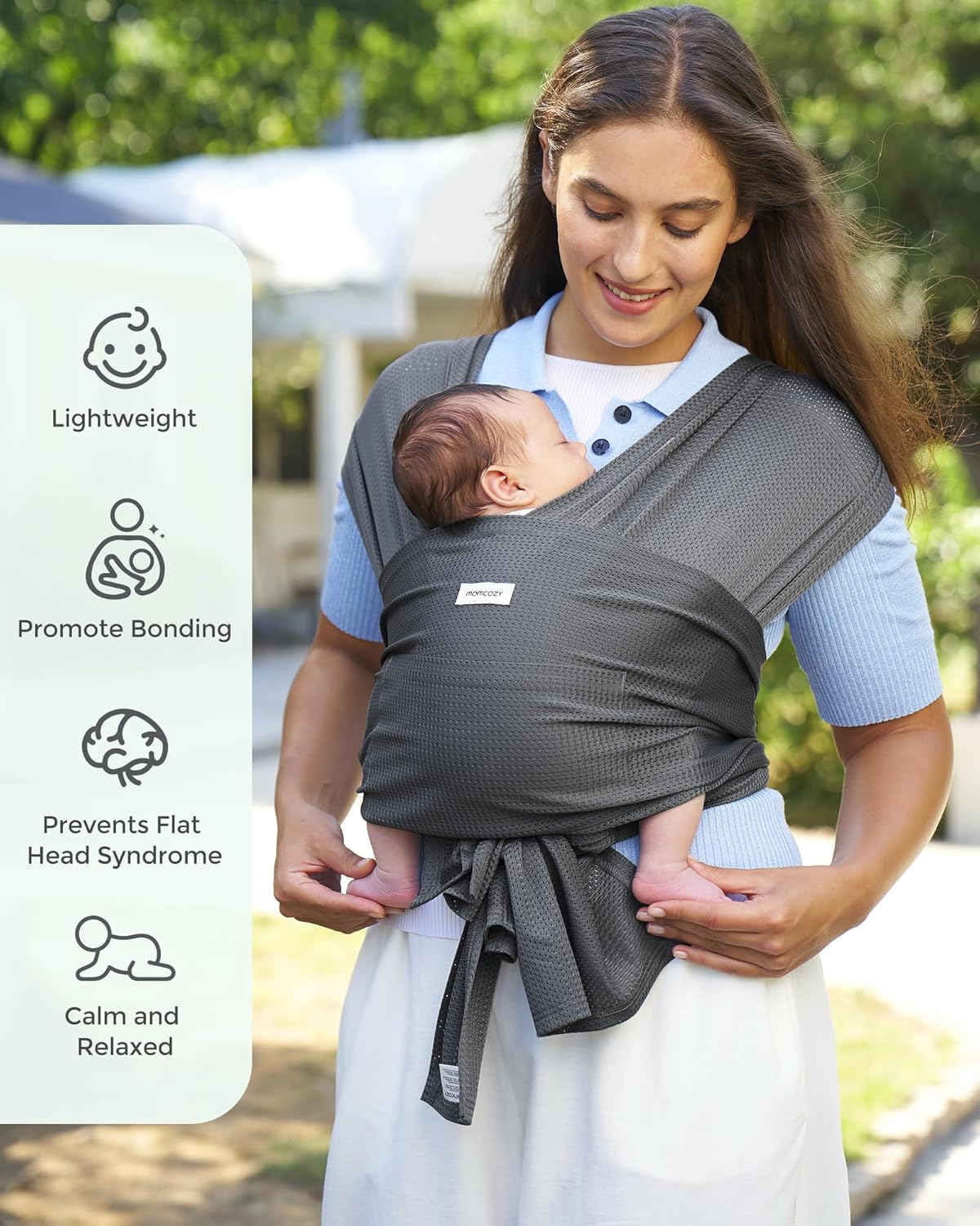 Momcozy Baby Carrier AirMesh - The Perfect Summer Water Sling for Newborns to Toddler 8-35 lbs - Cooling, Breathable and Lightweight Baby Wrap, Nice for Summer, Pool, Beach, Swimming, Charcoal Gray