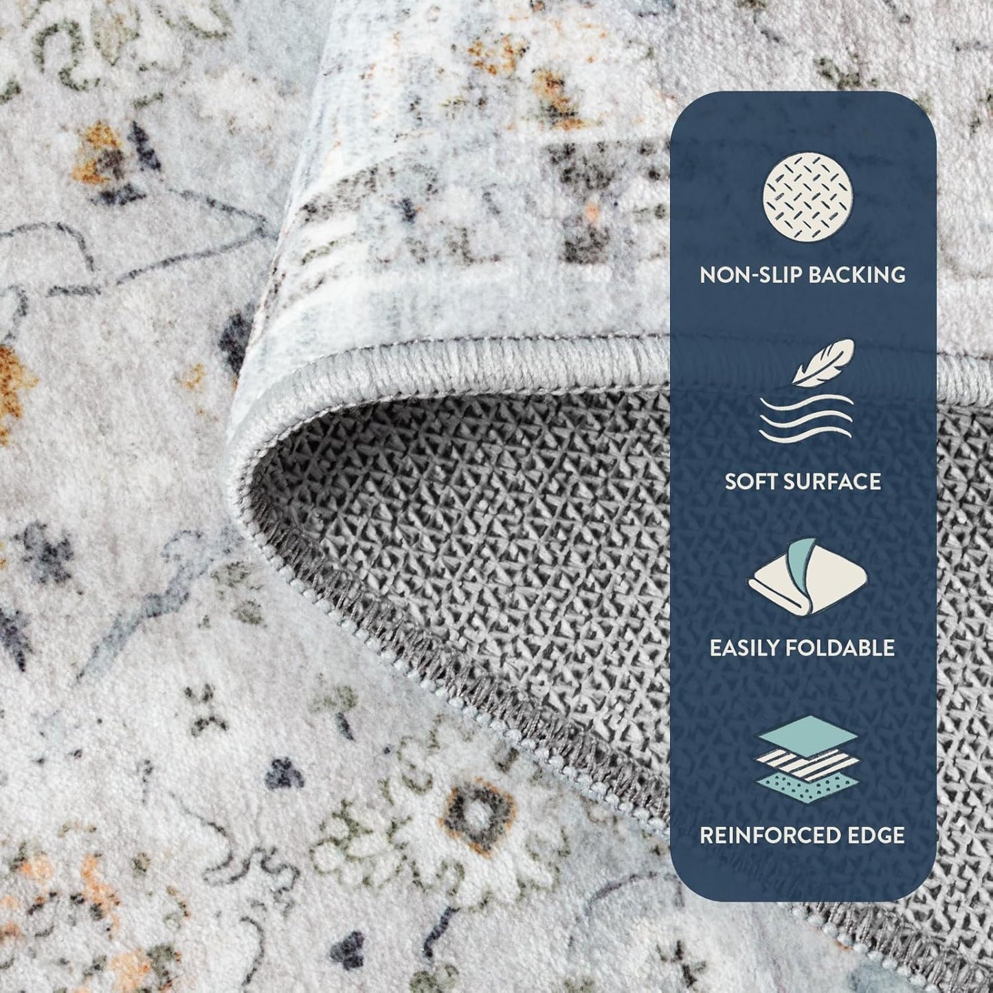 Lahome Boho Light Blue Area Rug 5x7 for Living Room, Soft Large Floral Rug for Bedroom Aesthetic, Machine Washable Floor Carpet Non Slip Indoor for Home Decor