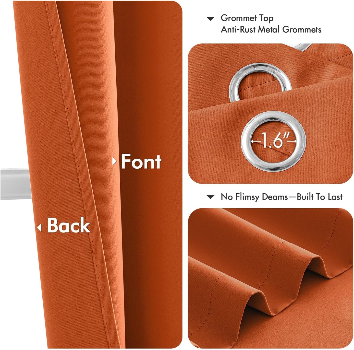 MIULEE Orange Blackout Curtains - Bedroom Window Treatment Fall Curtains Thermal Insulated Room Darkening Drapes for Living Room Kitchen Grommet Light Blocking Drapery, 40 x 45 Inches Long, 2 Panels