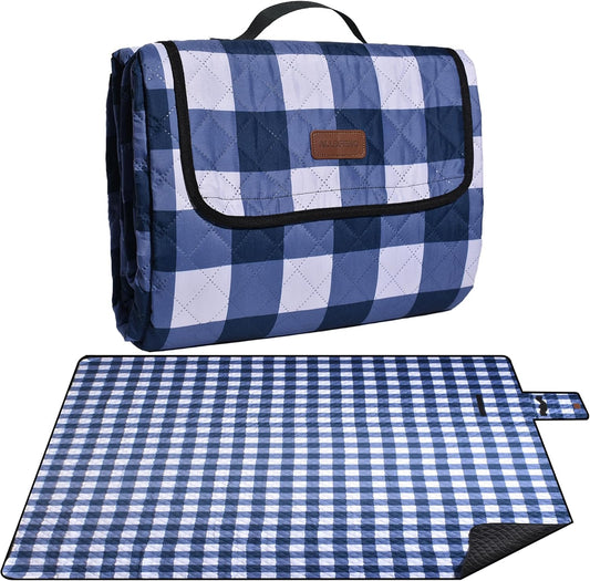 Extra Large Picnic Blanket 80''x 80'' Waterproof Foldable Picnic Mat for Beach, 5-Layer Outdoor Blanket for 6 to 8 Adults,Camping Grass Lawn Park Accessories Couple Park Wedding Registry(Navy Blue)