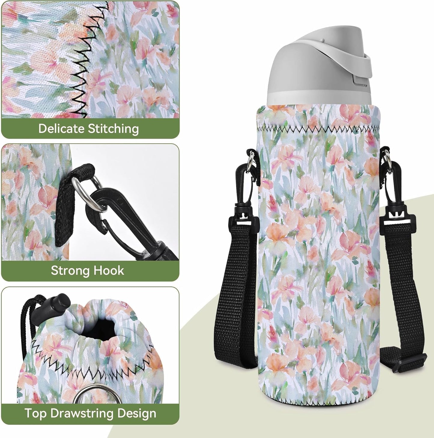 Neoprene Water Bottle Carrier Bag with Adjustable Shoulder Strap for Men Women Walking Hiking,Portable Insulated Holder Case for Stainless Steel/Glass/Plastic Bottles