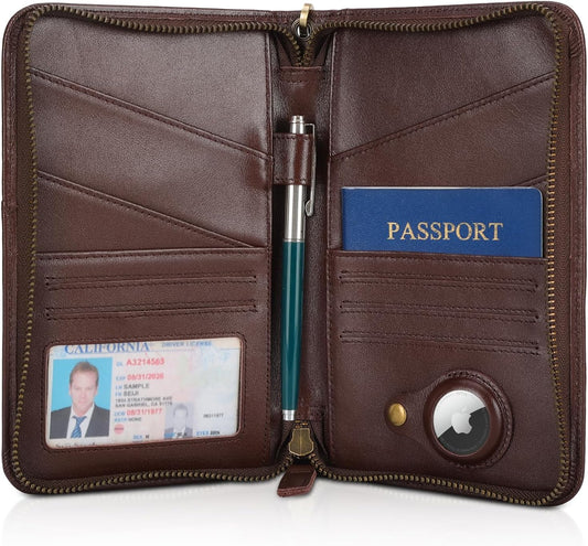 Polare Full Grain Leather Passport Holder Cover Case for Men and Women RFID Blocking Family Travel Wallet Holds 6 Passports