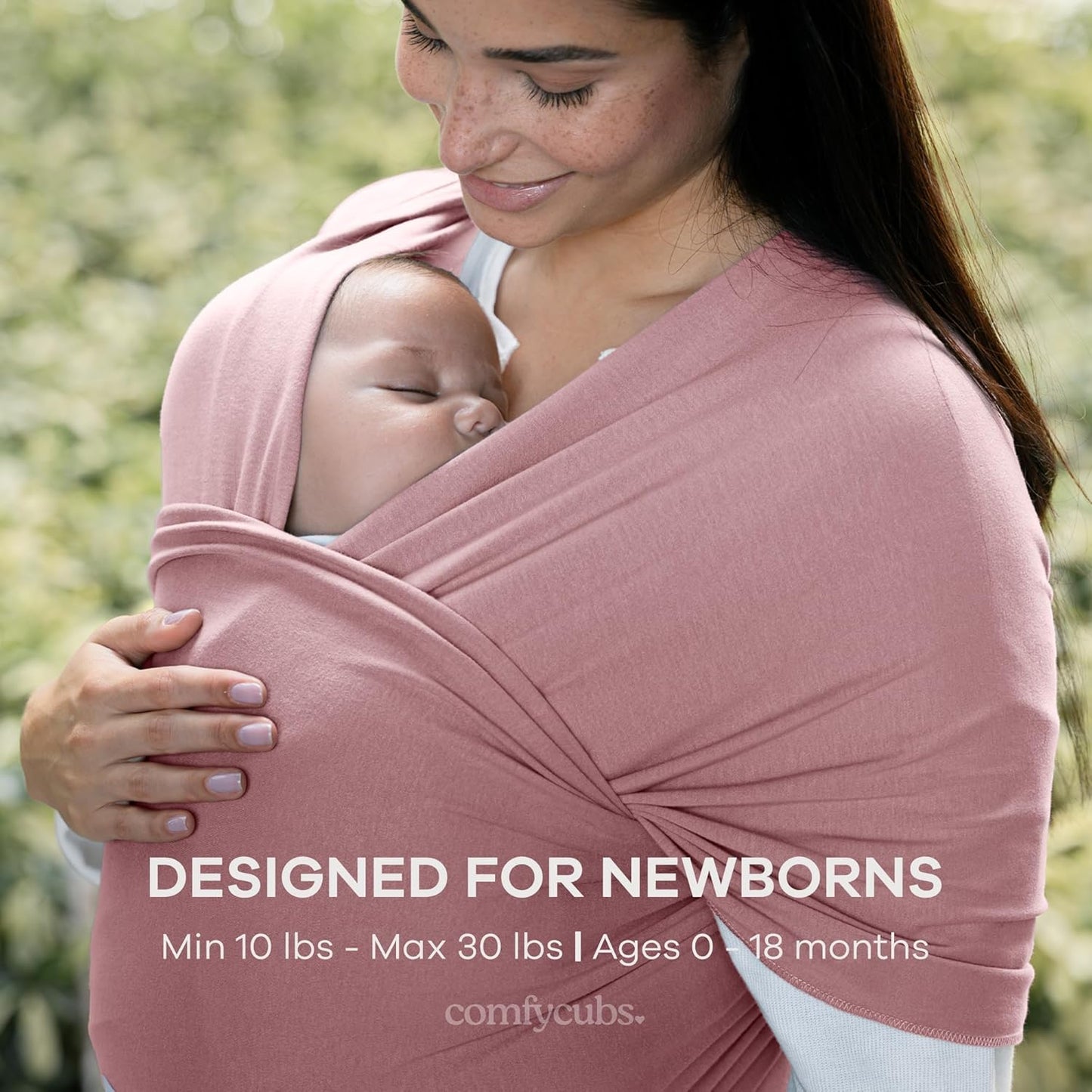 Comfy Cubs Baby Wrap Carrier - Soft & Secure Fit Cotton Blend Baby Carrier Newborn to Toddler - Hands-Free & Lightweight Infant Wrap - Adjustable, One Size Fits All Toddler Sling - Mauve