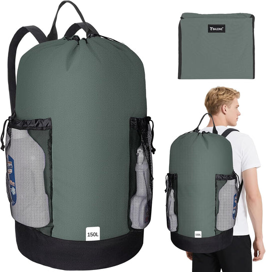 BALEINE 150L Laundry Bag Backpack, 900D Oxford Fabric Large Travel Laundry Bags with Shoulder Straps and 2 Mesh Pockets for College Dorm, Apartment, Laundromat (Dark Grey, 150L)