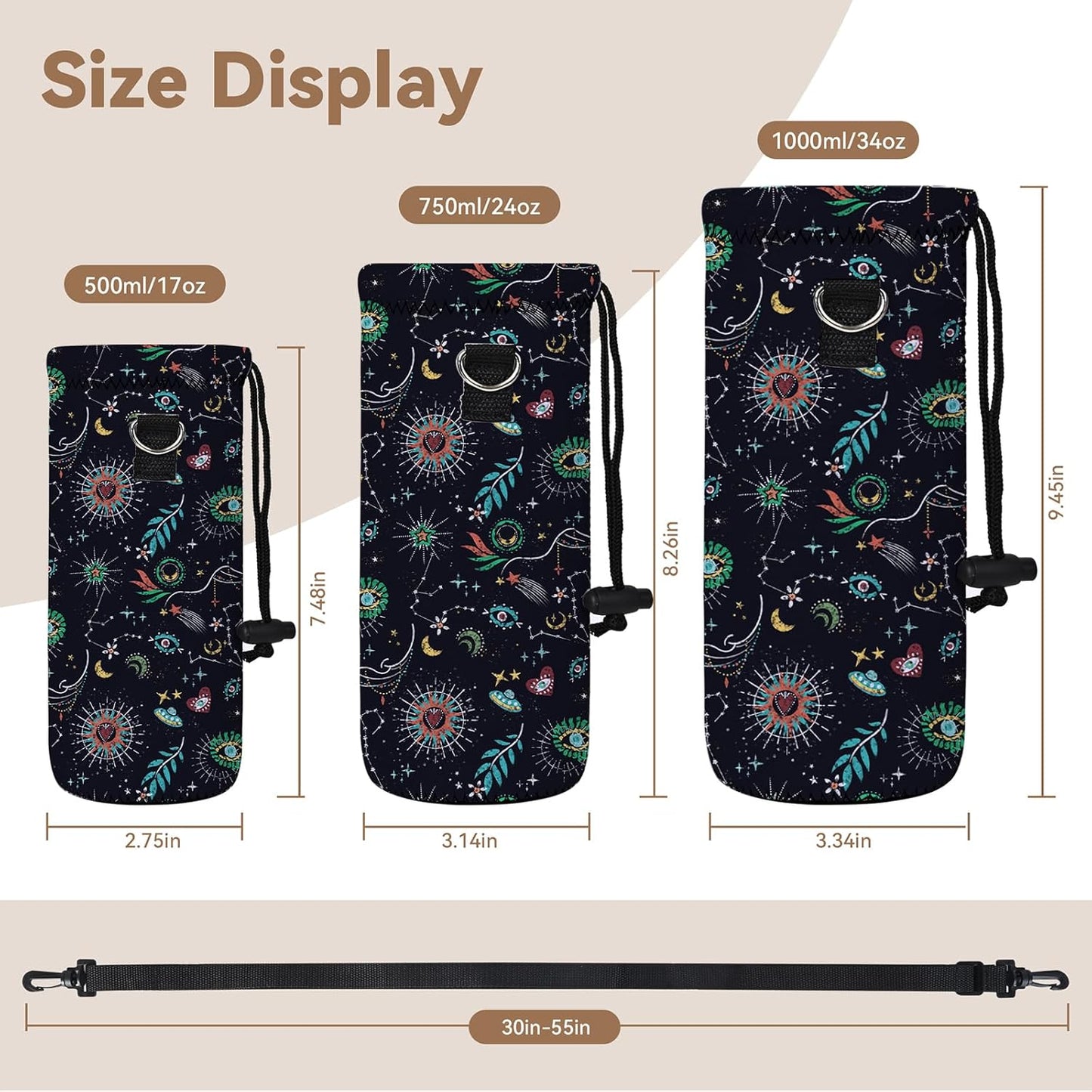 AUPET Water Bottle Bag Carrier,24oz/32oz Insulated Neoprene bottle Sling Holder Case Pouch Cover for 1000ML/750ML Bottles with Shoulder Strap for walking