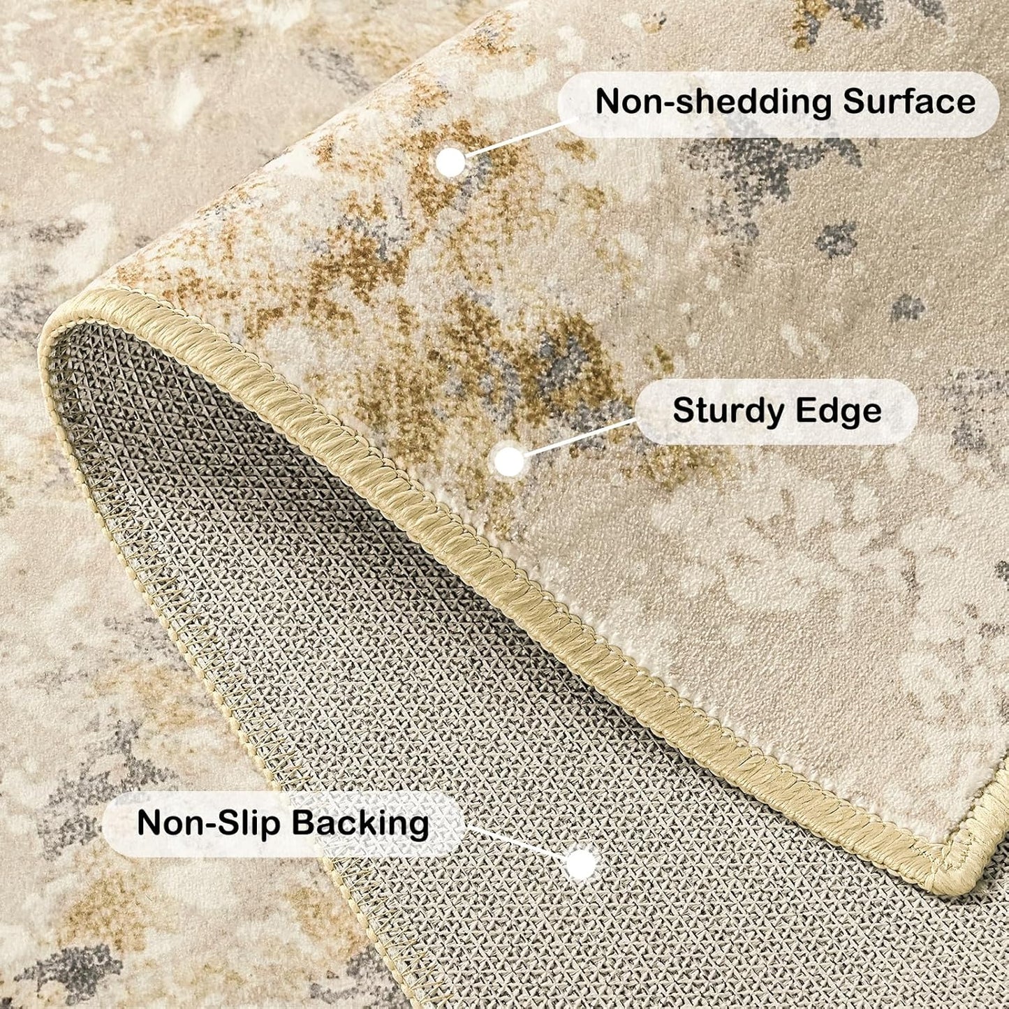 Kelarea 4x6 Rug for Living Room, Beige Washable Non-Slip Rugs, Low Pile Soft Modern Abstract Carpet for Bedroom, Kitchen, Dining Room, Classroom, Dorm, Nursery, Home Office