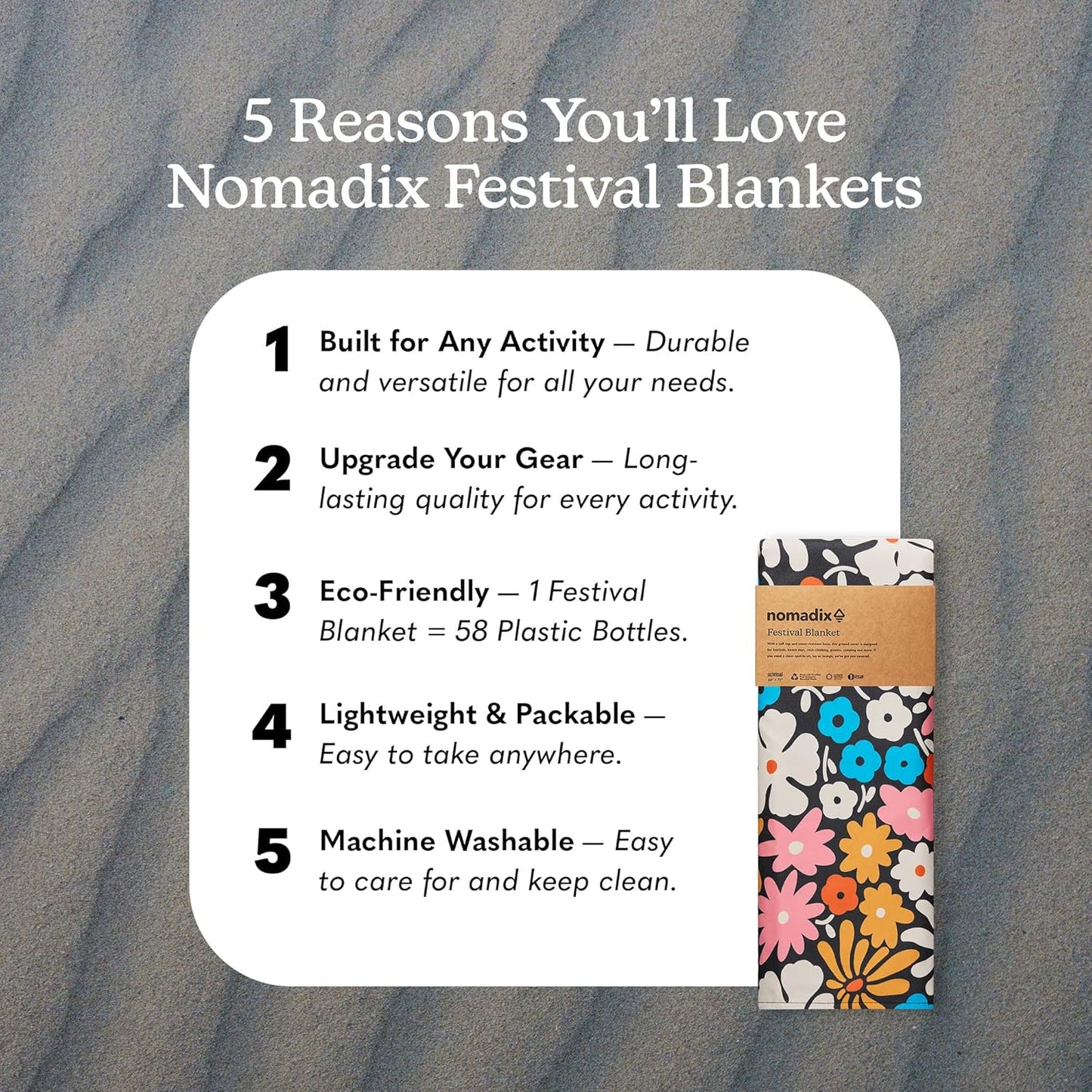 Nomadix Festival Blanket - Perfect for Picnics, Camping, & Lawn Seating - Plush Top & Water Resistant Base - Made with Post Consumer Recycled Materials - Hula Multi - 60x70