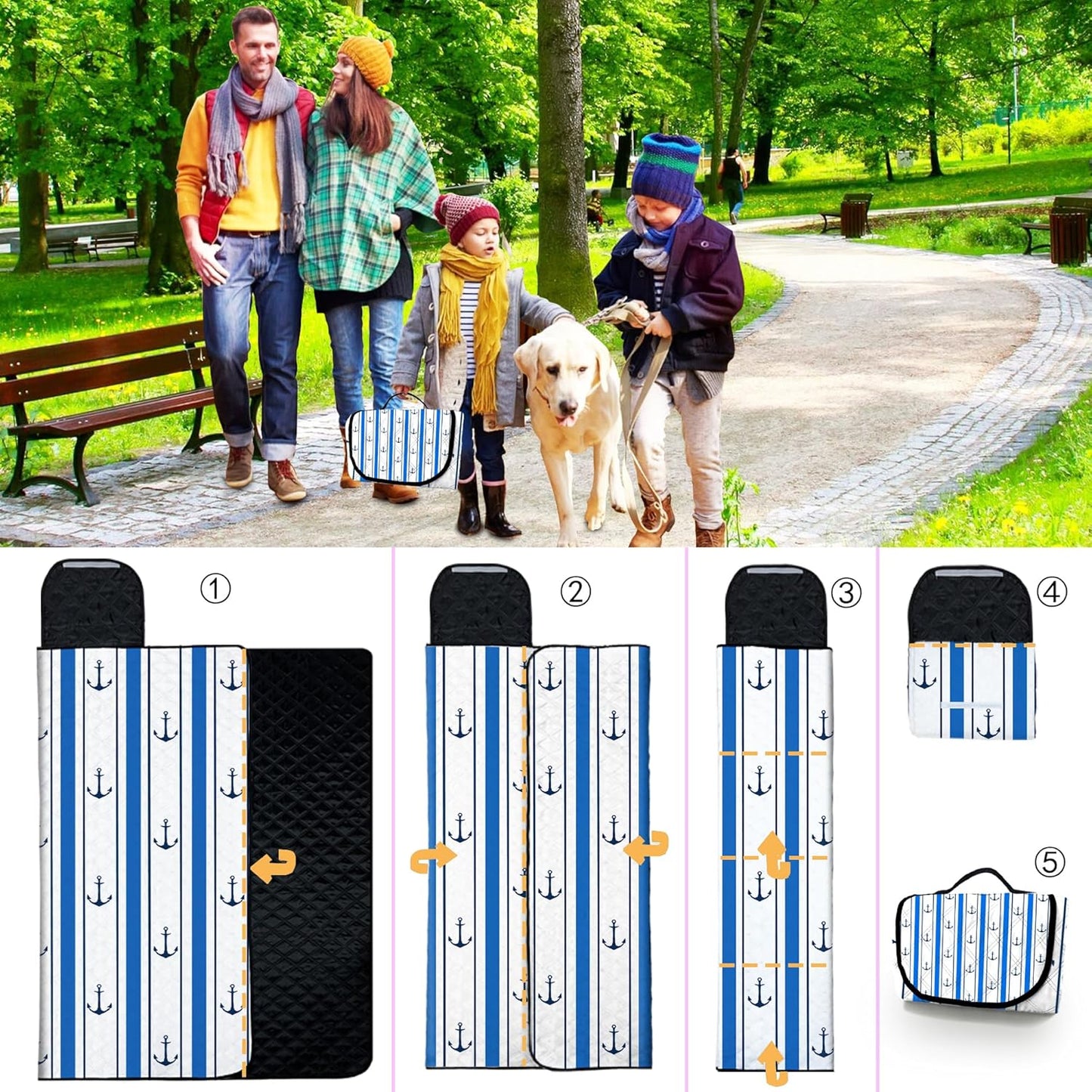 Poedist Extra Large Picnic Blanket Waterproof,80"x 80"Foldable Machine Washable Beach Blanket,Outdoor Blanket for 6-8 Adults,Suitable for Indoor Crawling,Park Beach,Camping,Hiking,Family Travel(Blue)