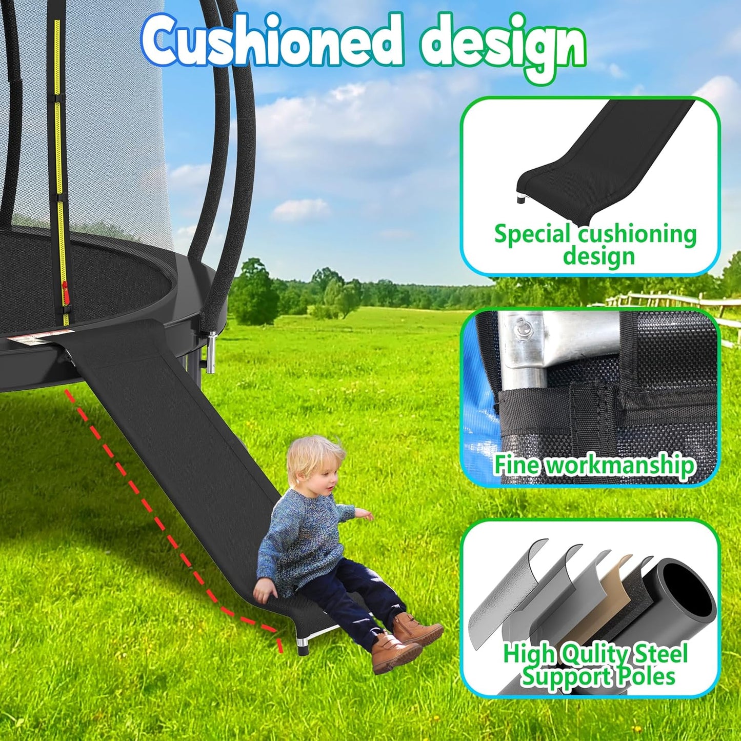 Trampoline Slide, 10FT 12FT 14FT 15FT 16FT Trampoline Universal Slides, Trampoline Accessories with Cushioning Effect, Suitable for Children to Climb Up and Slide Down, Safety Slider (Silver)