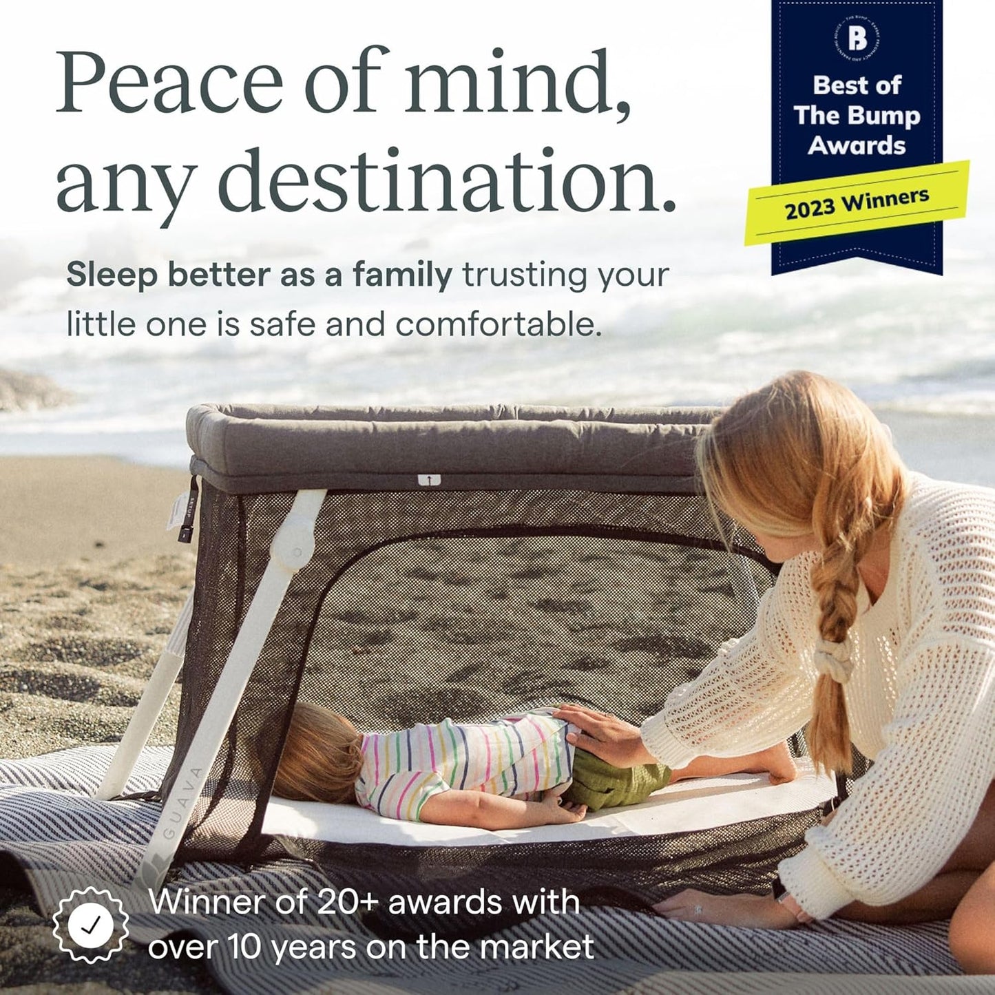 Guava Family Travel Crib includes Lightweight Backpack Design | Certified Baby Safe Portable Crib | Folding Play Yard, Comfy Mattress for Babies, Toddlers | Compact Baby Travel Bed