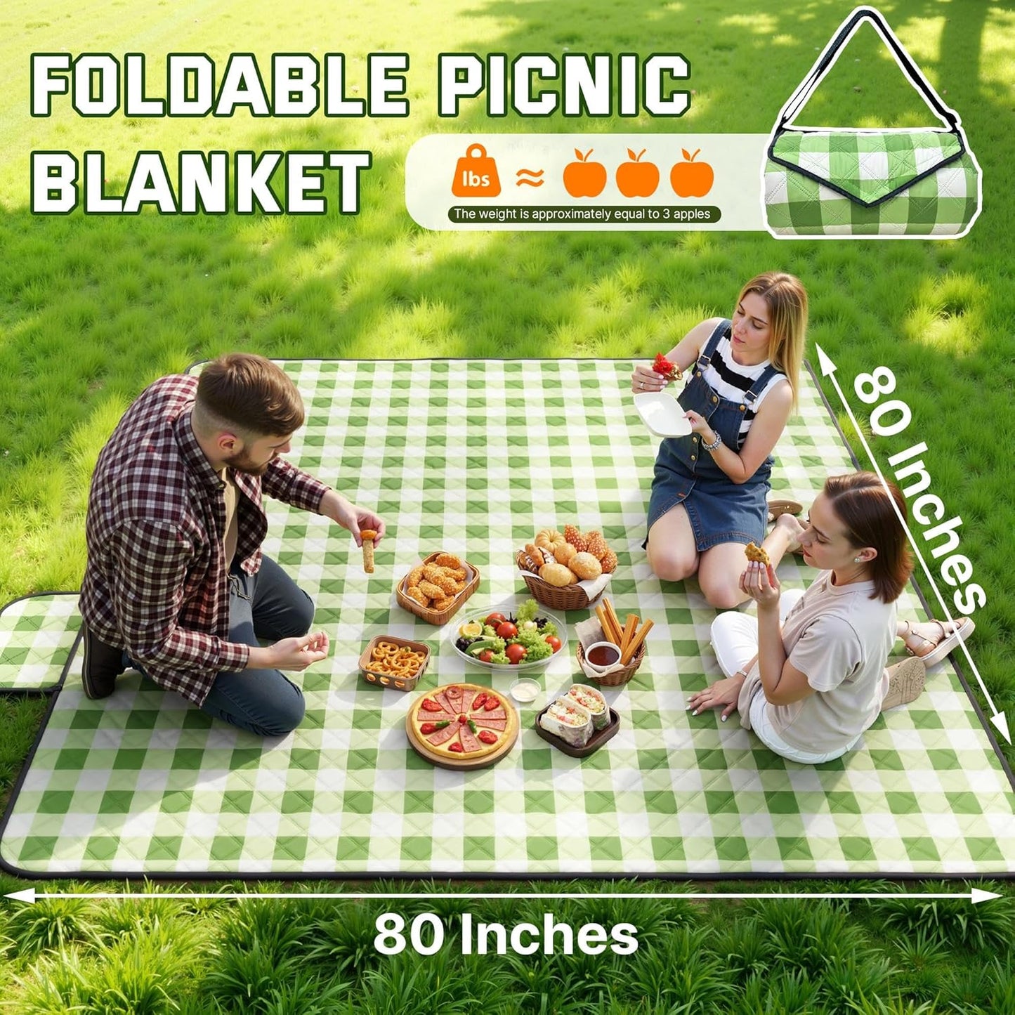 TigeJoy Extra Large Picnic Blanket Waterproof Foldable 80''x80'', Outdoor Picnic Mat Beach Blanket Sandproof for Park, Grass, Travel, Hiking, Camping Essentials, Gingham Picnic Blanket