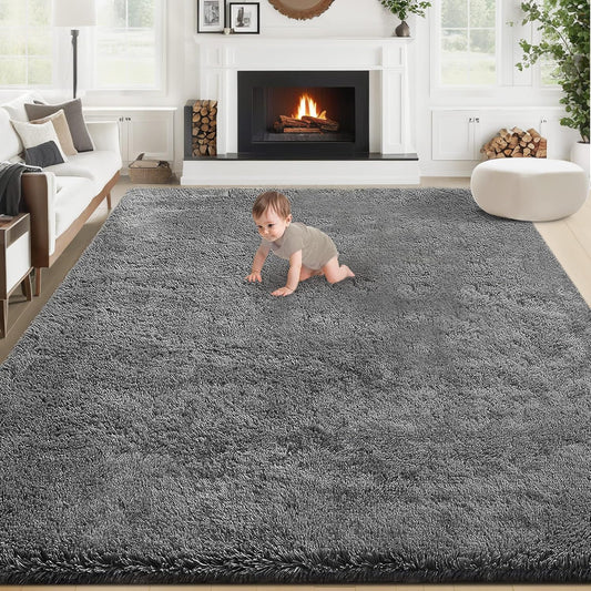 8x10 Area Rug for Living Room: Fluffy Shag Soft Washable Rugs Large Fuzzy Plush Indoor Carpet for Bedroom Nursery Playroom Kids Girls Boys Room (Dark Grey, 8'x10')