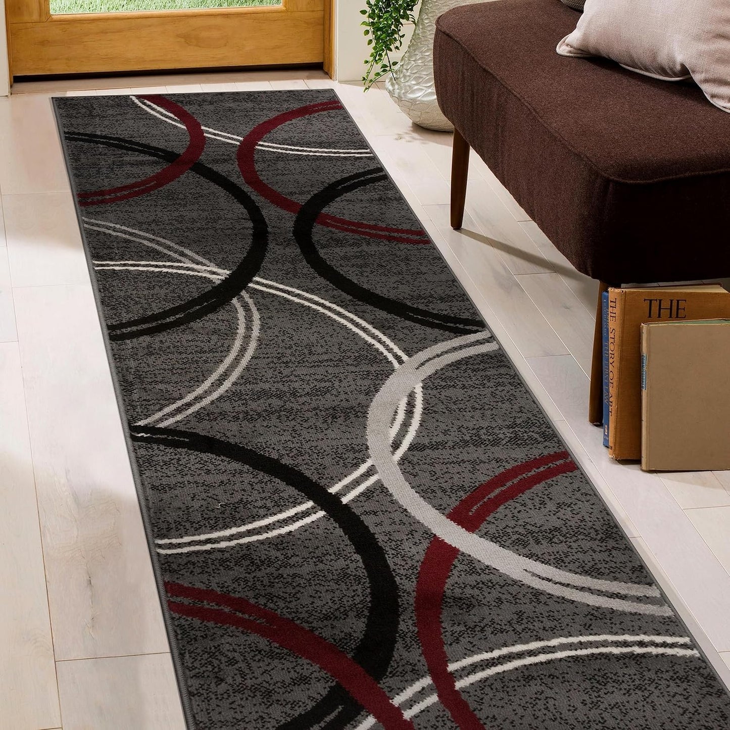 Rugshop Modern Wavy Circles Design Runner Rug 2' x 7' 2" Red