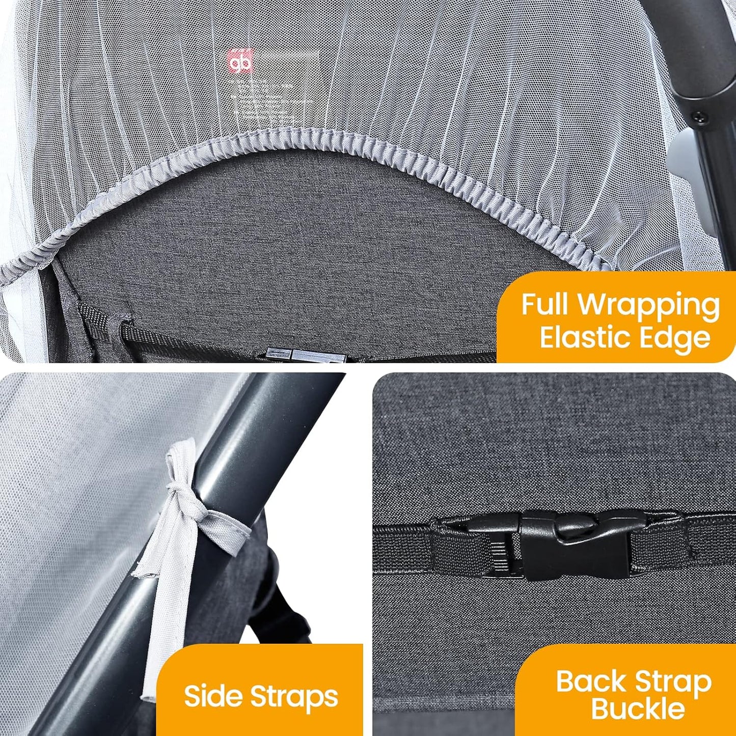 Orzbow Universal Mosquito Net for Stroller, Baby Bug Net with Two-Way Zippers & Storage Bag, Breathable & Foldable Mosquito Nets for Strollers, Car Seat, Bassinet, Cradle, Portable Mini Crib, Grey