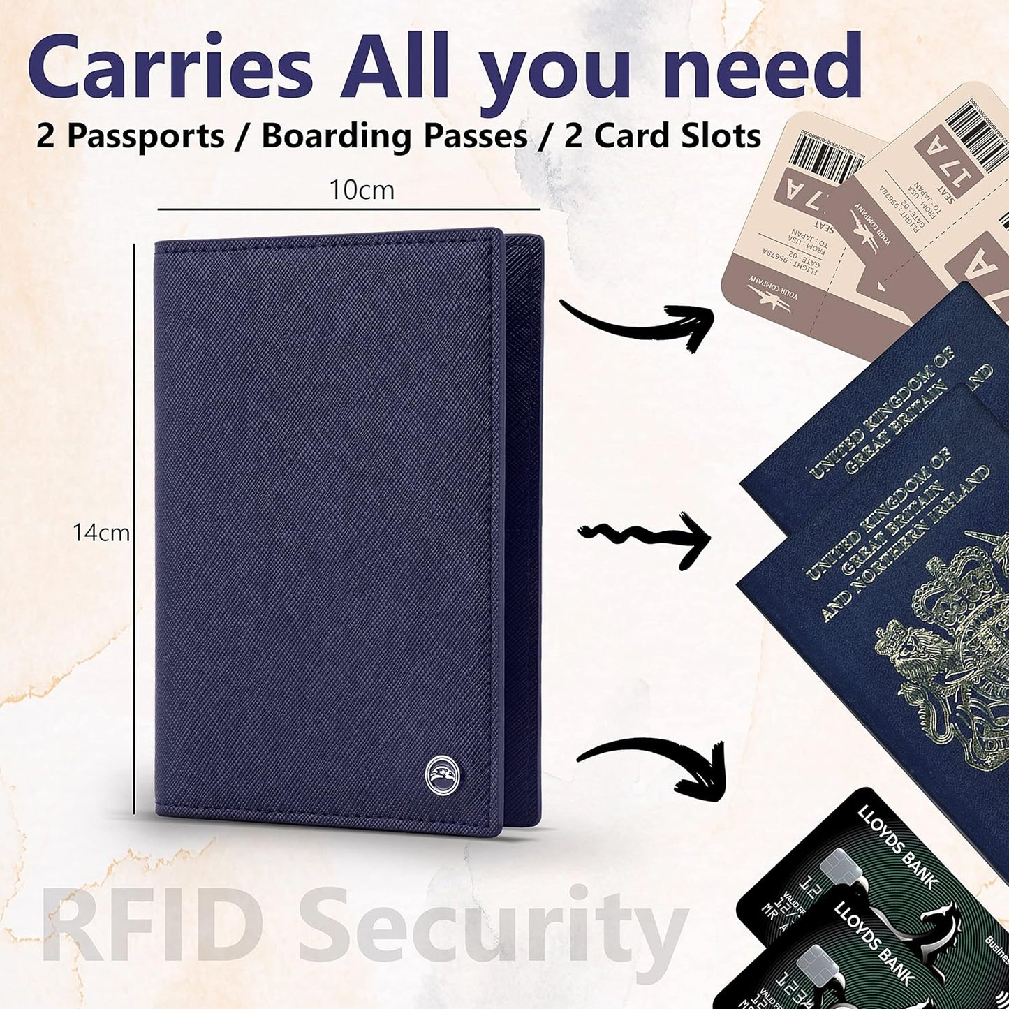 2 Passport Holder - Travel Essentials, RFID Blocking Wallet Credit Card Organiser, Plain Accessories Slim Cover For Men & Women