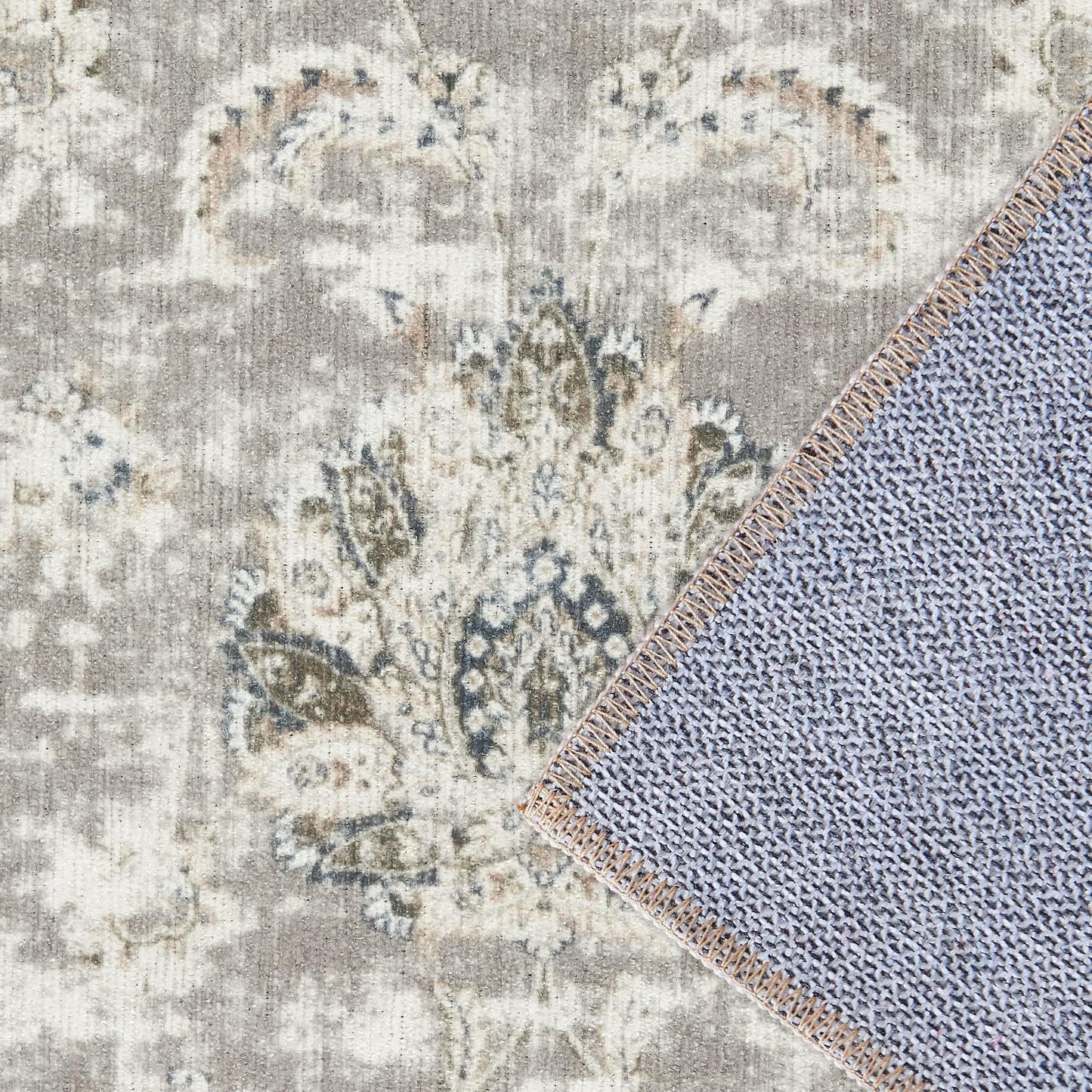 jinchan Hallway Runner Rug 3x7 Machine Washable Runner Rug Taupe Vintage Floral Design Non-Slip Low Pile Ultra-Thin for Kitchen Laundry Room Bedroom Farmhouse (3‘x7',Taupe)