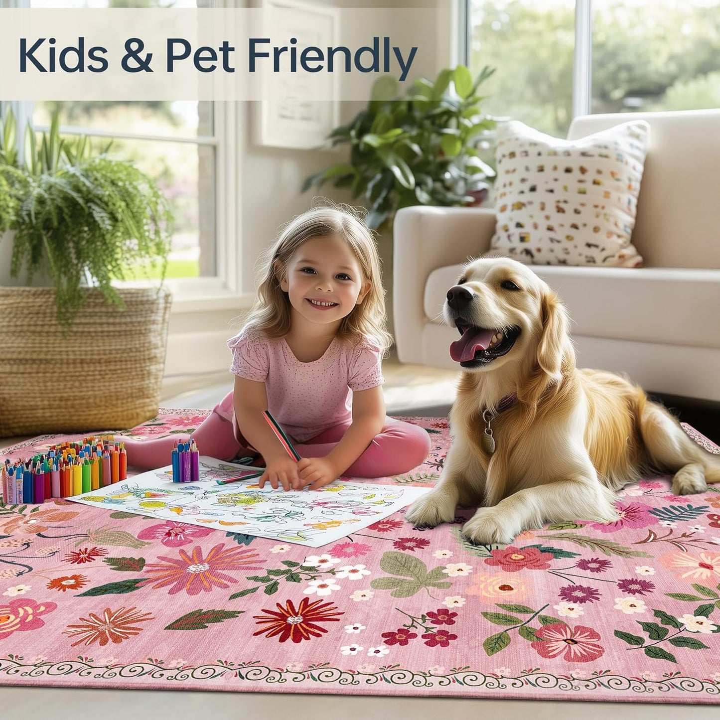 Pink Runner Rug 2x6 for Kitchen Machine Washable Non Slip with Rubber Backing Boho Vintage Floral Carpet Soft Stain Resistant Thin Long Rugs for Entrance Hallways Laundry Bedside Bathroom Girly Decor