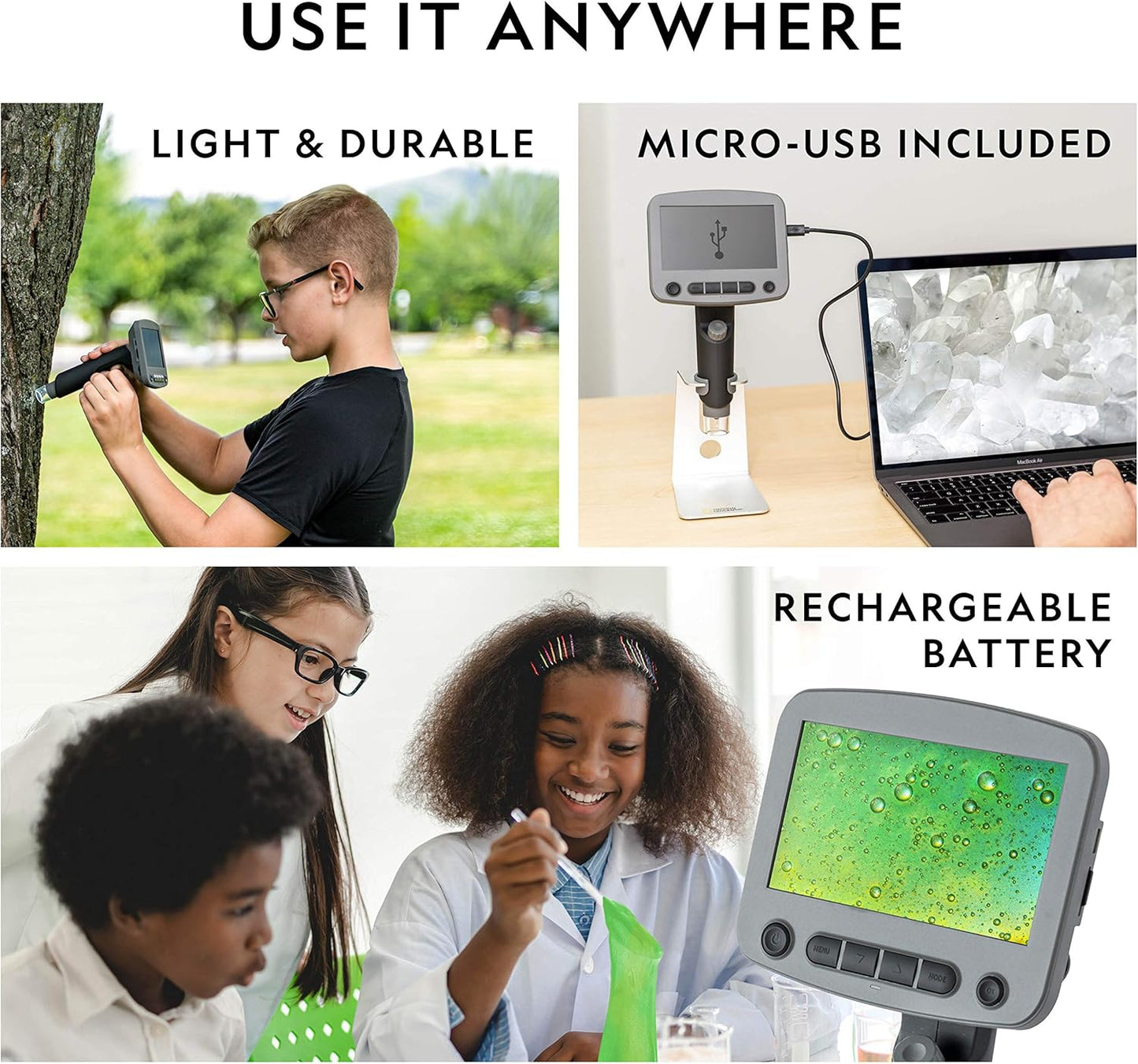 National Geographic Digital Microscope for Kids – 40-Piece Handheld Microscope, Lightweight, Portable, Capture 1080p Photos & Video on Micro SD Card, Tilting 4.3-Inch LCD Screen, 800x Magnification