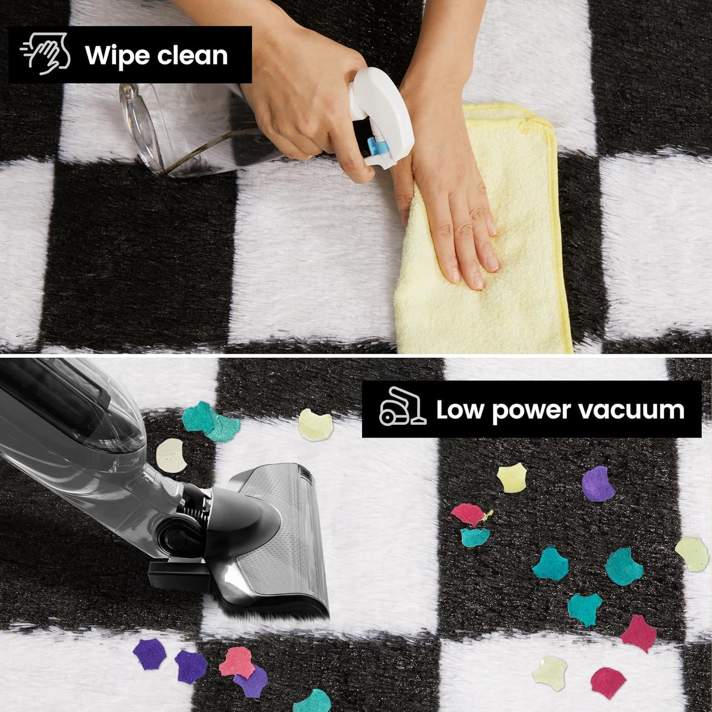 Super Soft Rug for Bedroom, 3x5 Ft Black and White Area Rug Classic Checkered Shaggy Anti-Skid High Pile Soft Fluffy Rug Fuzzy Carpet for Living Room Bedroom Kids Room Nursery, Dorm Home Decor