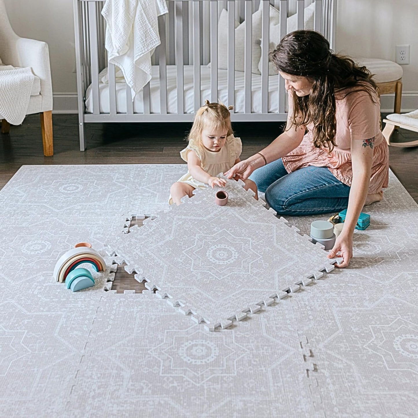 Baby Play Mats for Floor - Layla (6x6ft) - Premium EVA Foam Play Mat for Babies & Toddlers - Perfect for Tummy Time, Crawling, Playroom - Stylish & Comfortable Kids Play Mat