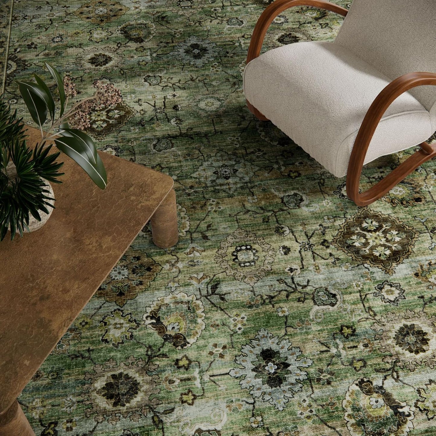 Washable Area Rugs for Living Room: 5x7 Rug Boho Vintage Rugs Stain Resistant Non Slip Low Pile Lightweight Soft Carpets for Bedroom Kitchen Dining Room Nursery Kids Room Farmhouse Home Office