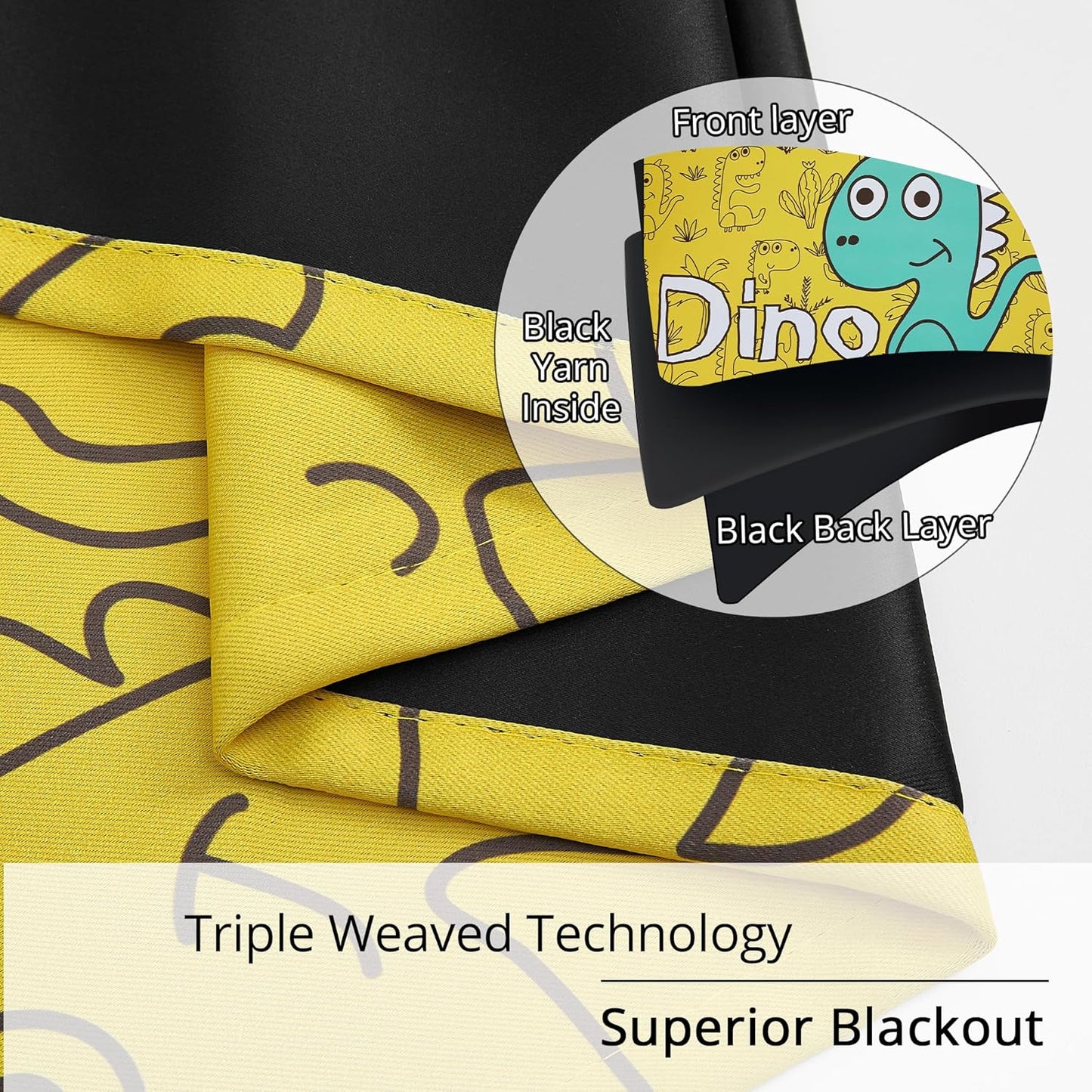 Dinosaur Blackout Curtains for Kids Room - 2 Panels, Each W52×L63, 100% Blackout, Thermal Insulated, Noise Reducing, Perfect for Kids Room and Nersury