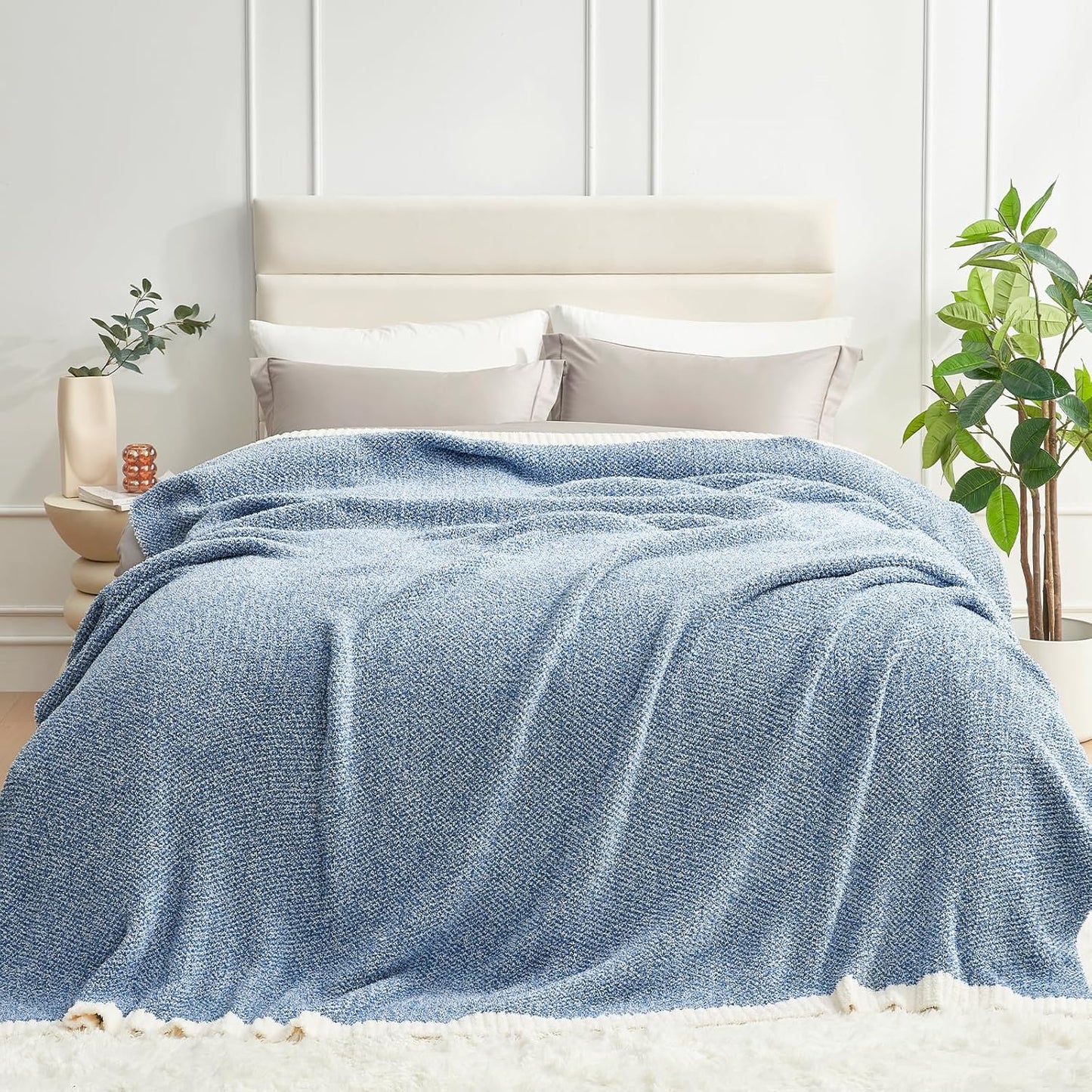 Snuggle Sac Heather Blue Bed Blanket Oversized Twin XL 66x90, Super Soft Warm Blankets for Bed, Living Room, Luxurious Microfiber Blanket Dupes, Heather Blue, 66x90