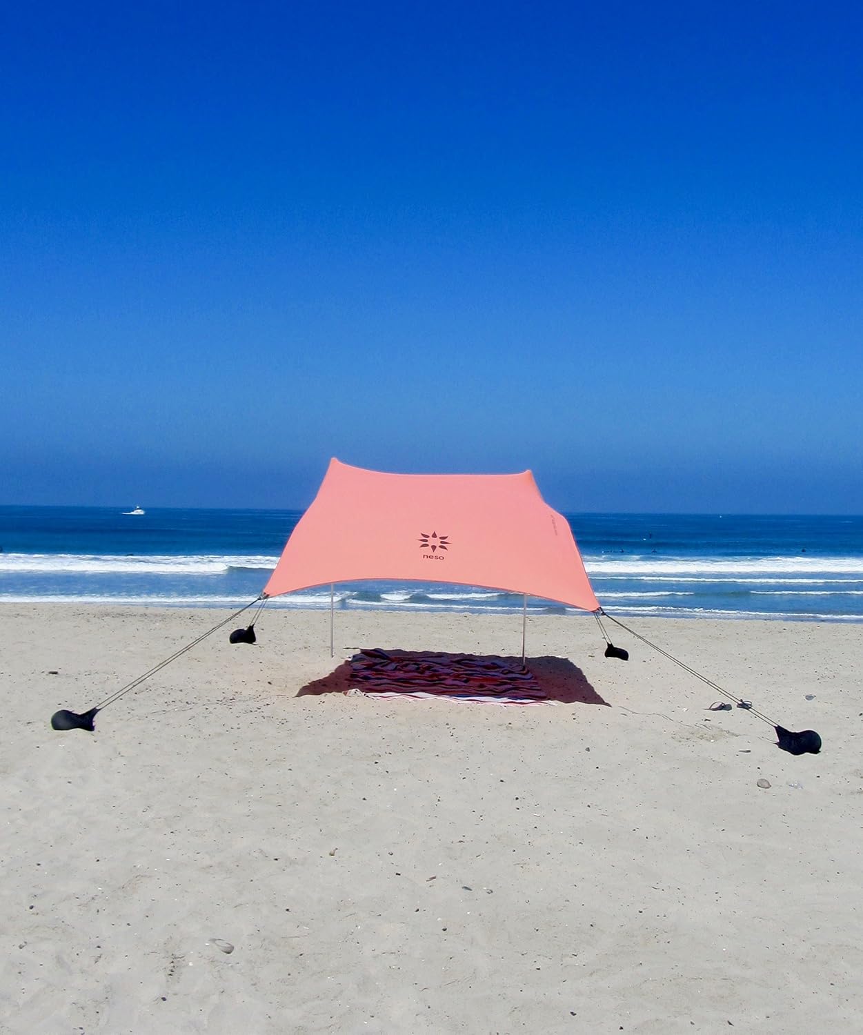 Neso Tents Beach Tent with Sand Anchor, Portable Canopy Sun Shelter, 7 x 7ft - Patented Reinforced Corners - Coral