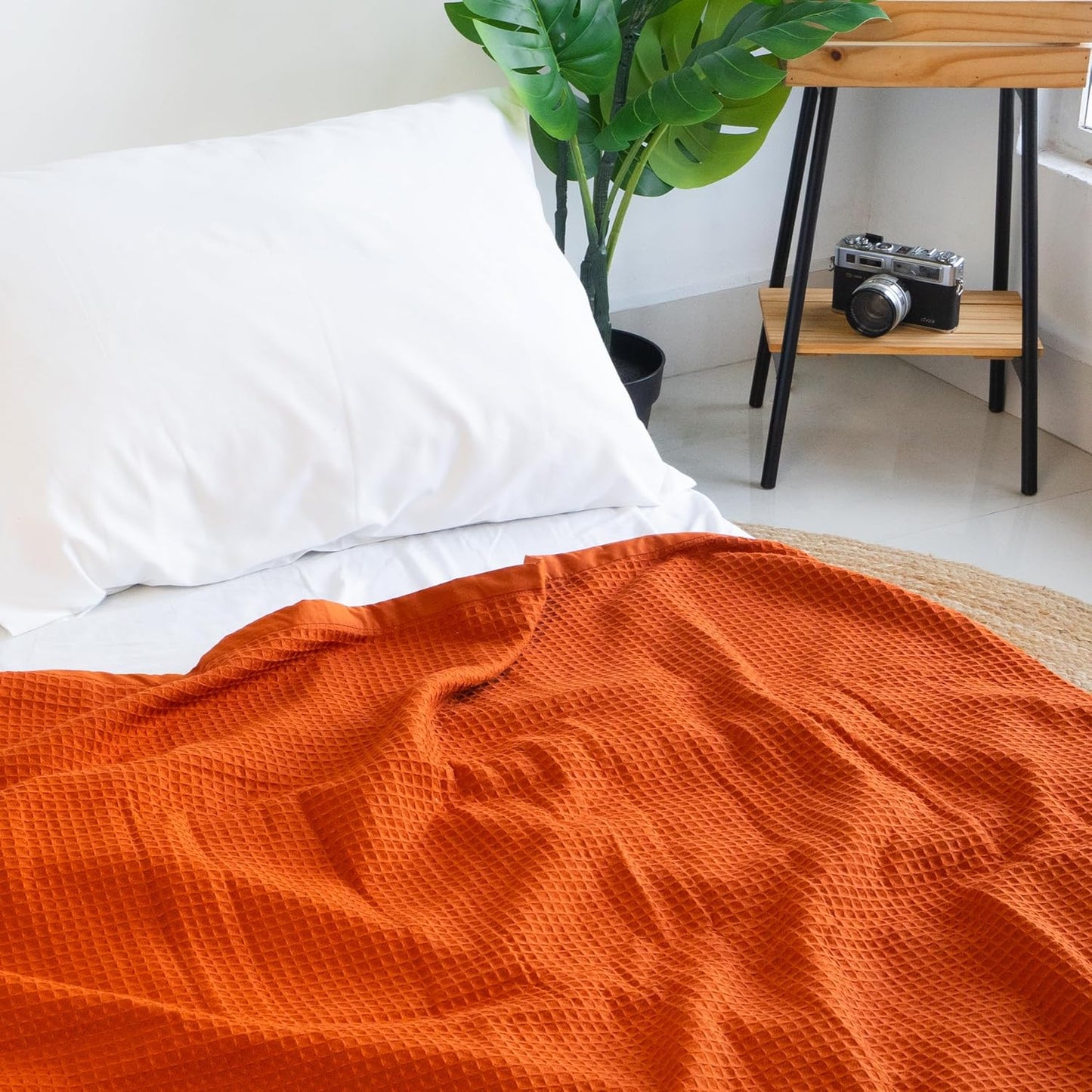 Salt Earth GOTS Certified 100% Organic Cotton Throw Blanket,108"X90" Blankets & Throws for Bed, Throw Blanket for Couch,Modern & Cozy Blanket, All Season Waffle Blanket, Soft Blanket(Cinnamon Stick)